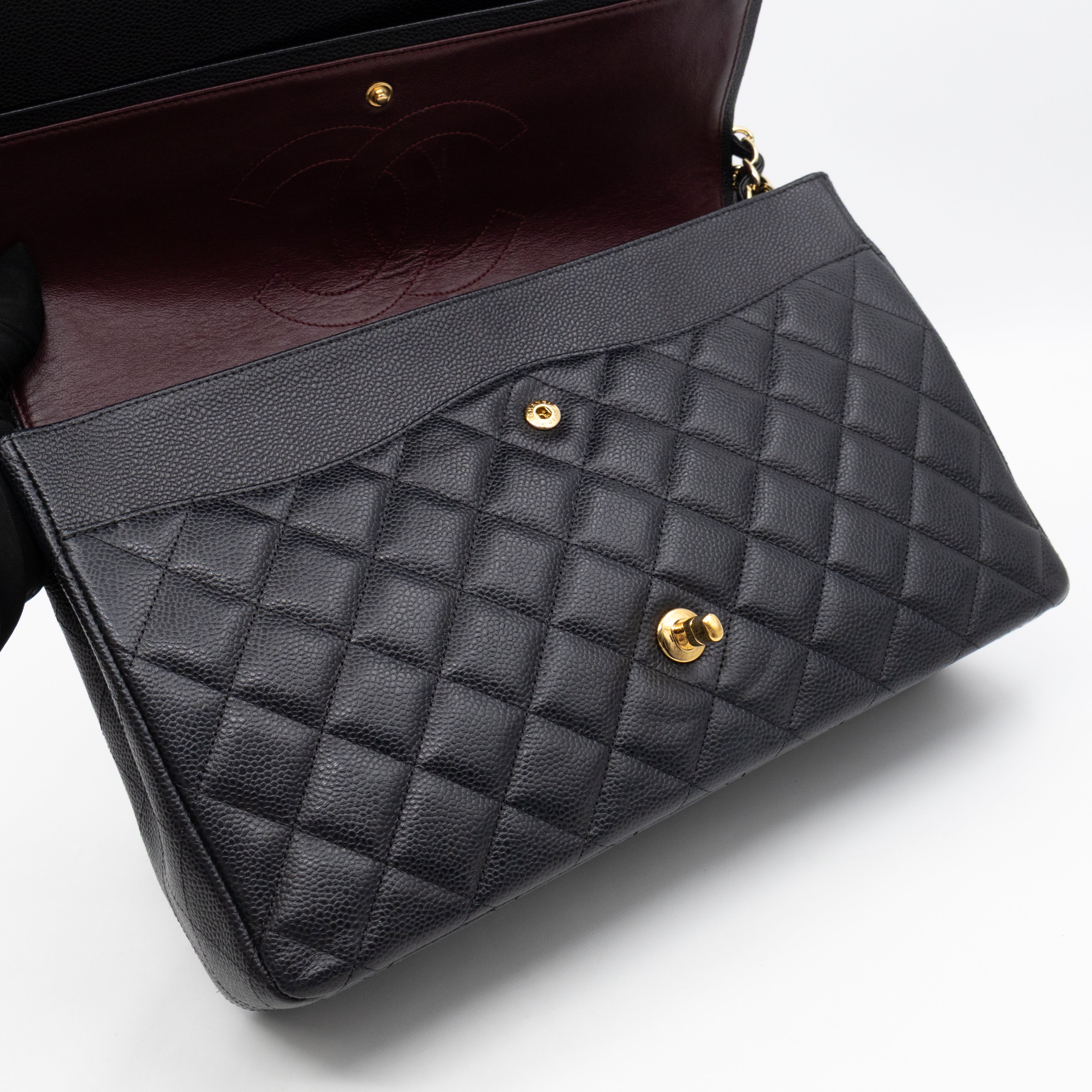 Classic Double Flap Maxi Black Caviar Leather Gold