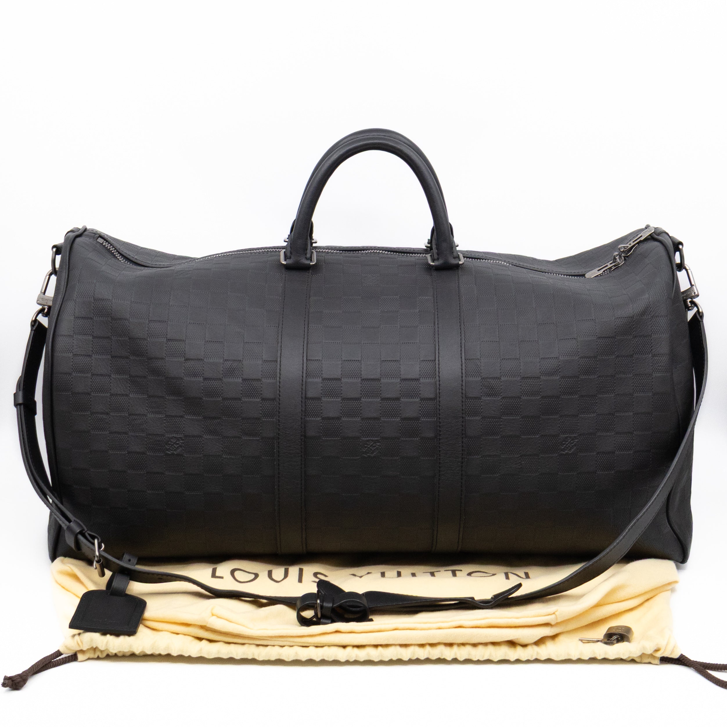 Keepall 55 Bandouliere Onyx Damier Infini Leather