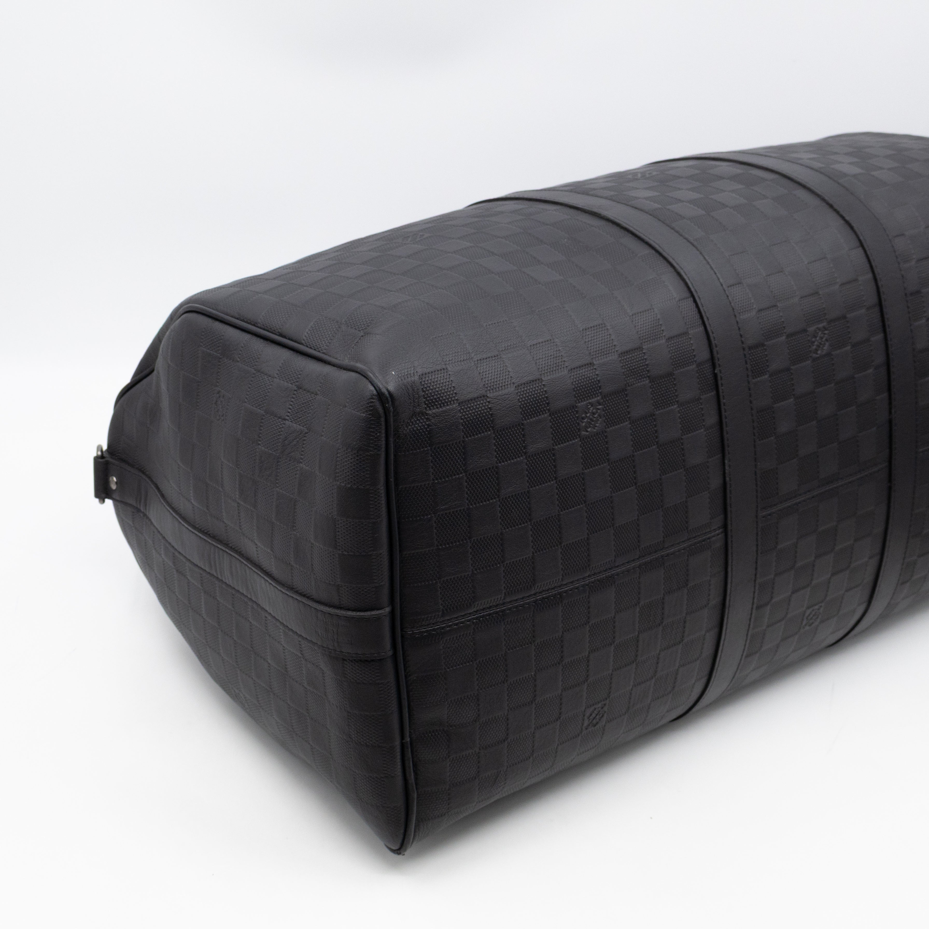 Keepall 55 Bandouliere Onyx Damier Infini Leather