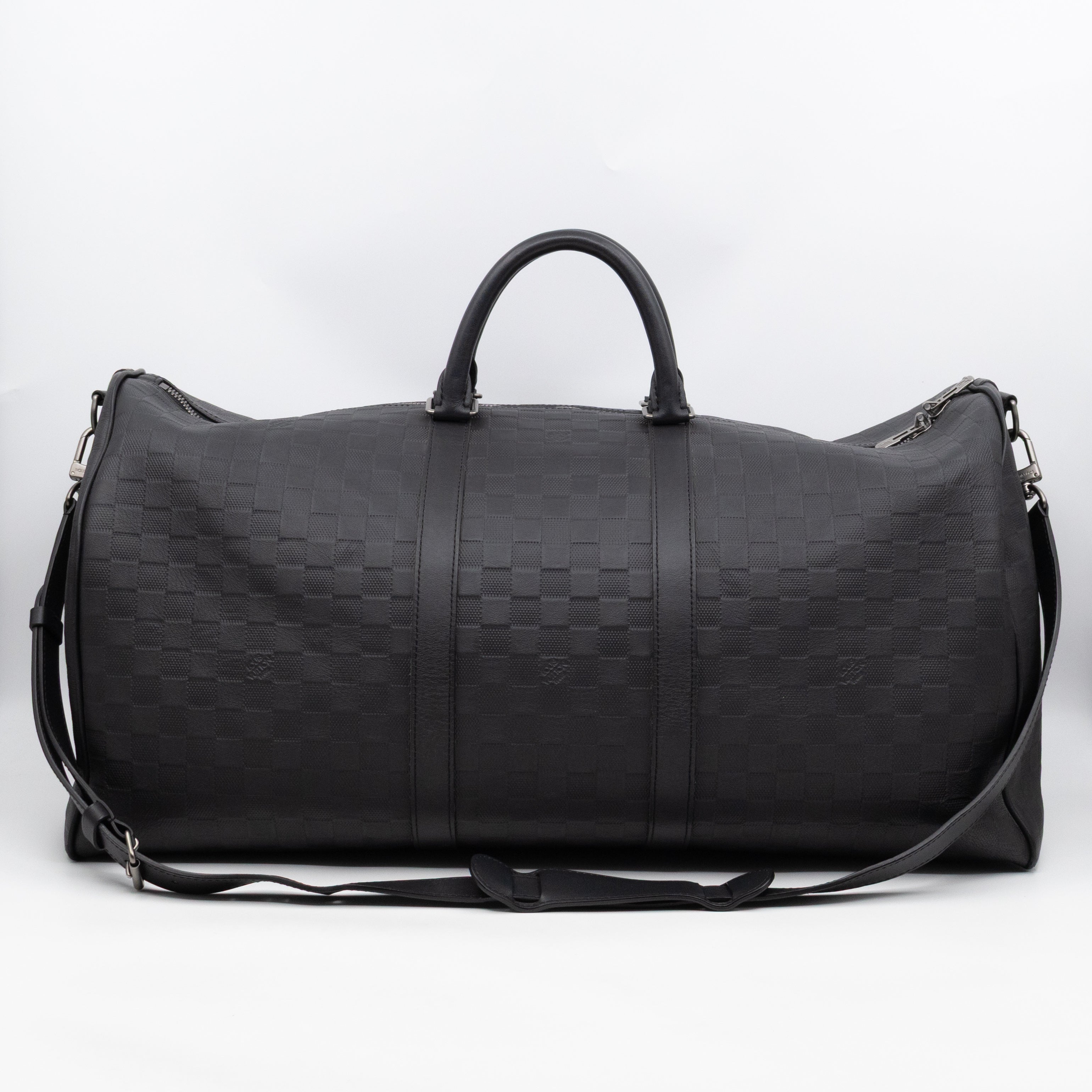 Keepall 55 Bandouliere Onyx Damier Infini Leather