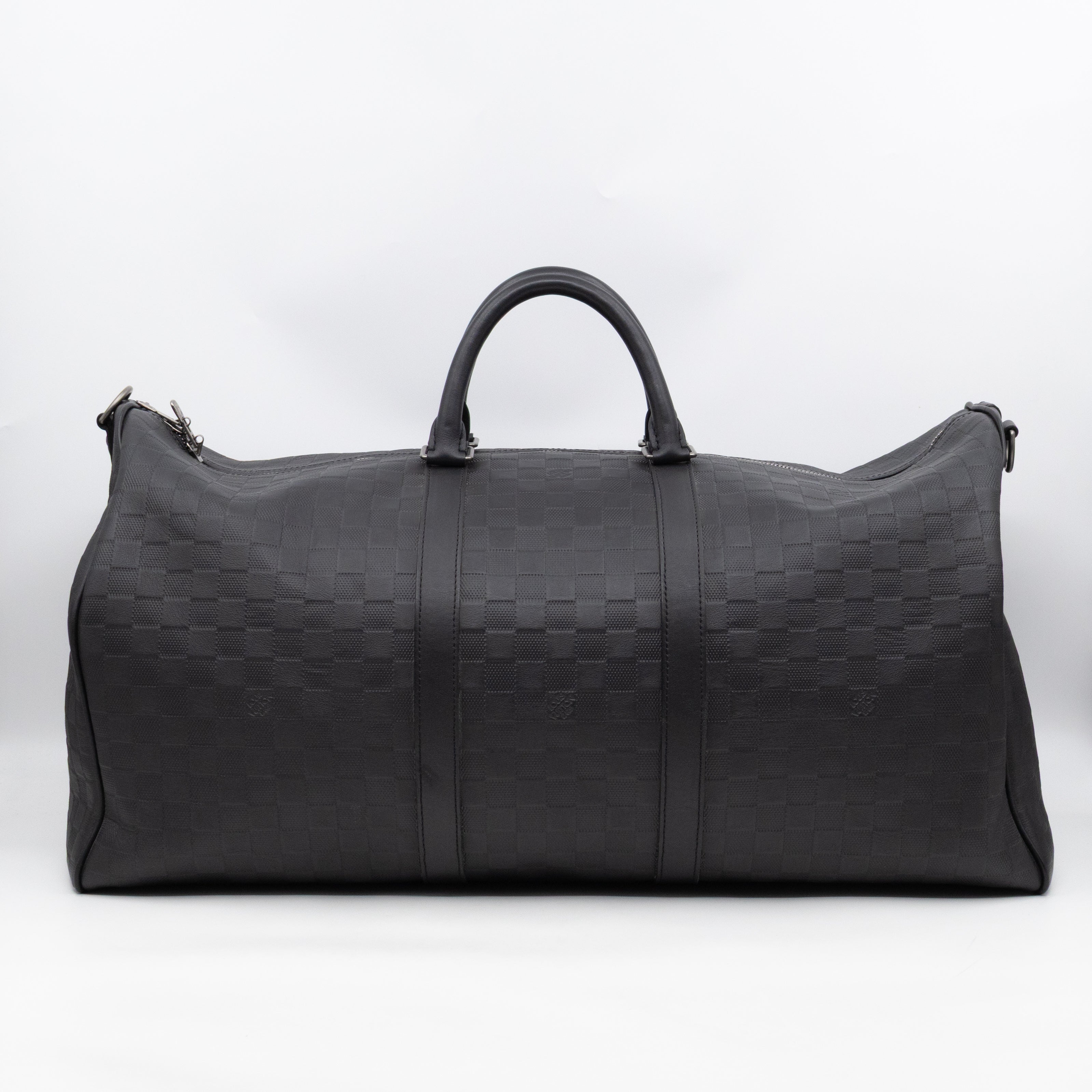 Keepall 55 Bandouliere Onyx Damier Infini Leather