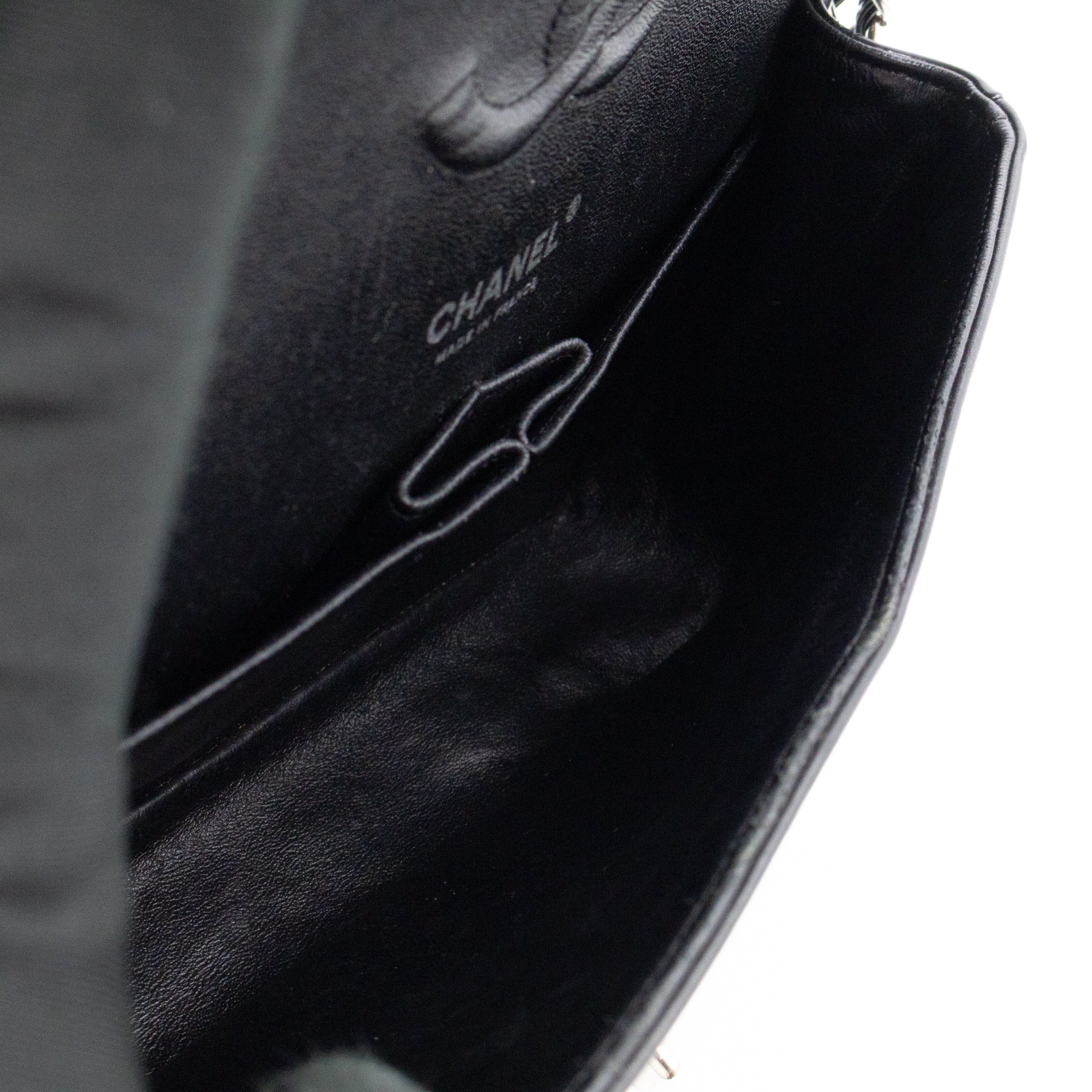 Classic Double Flap Medium Black Patent Leather Silver