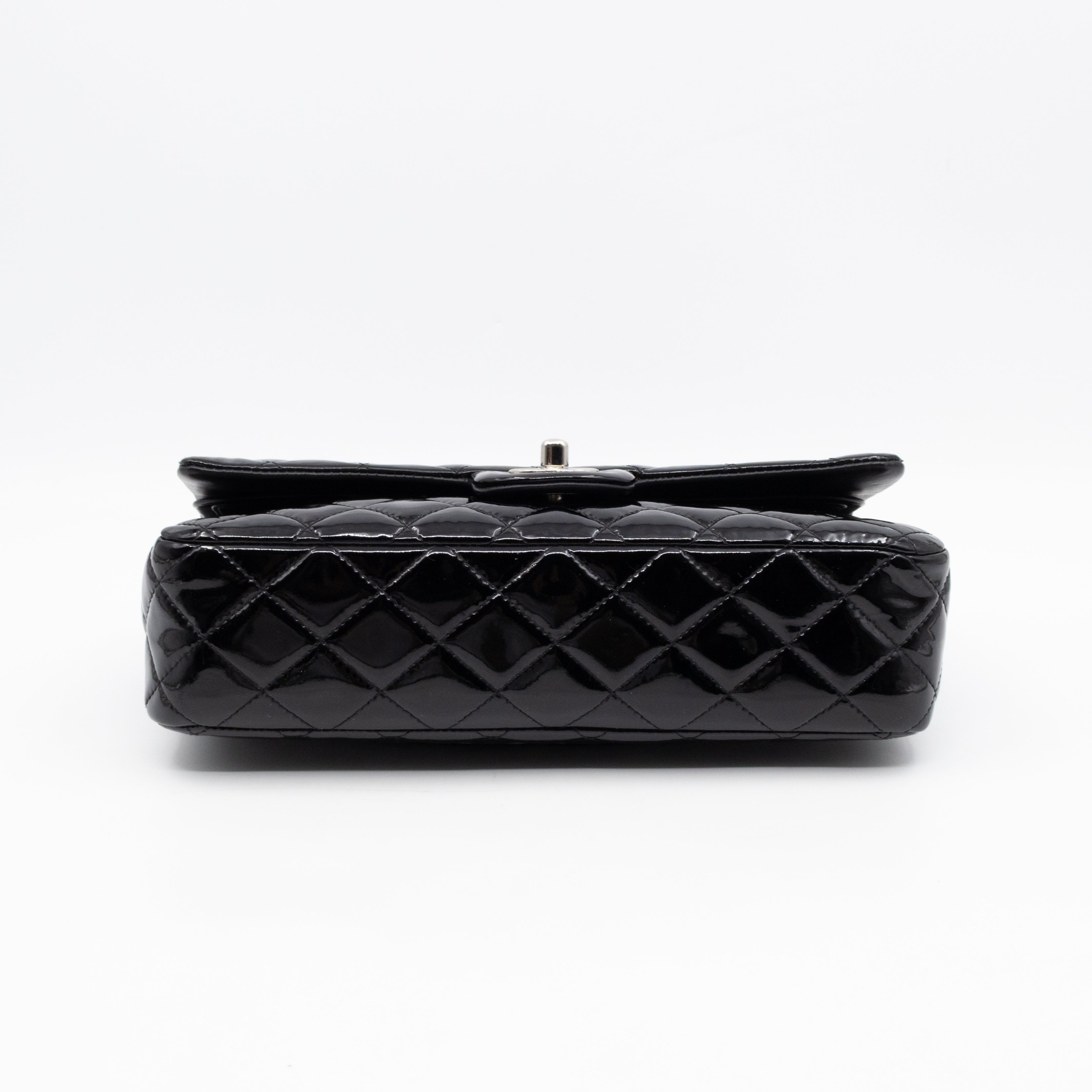 Classic Double Flap Medium Black Patent Leather Silver