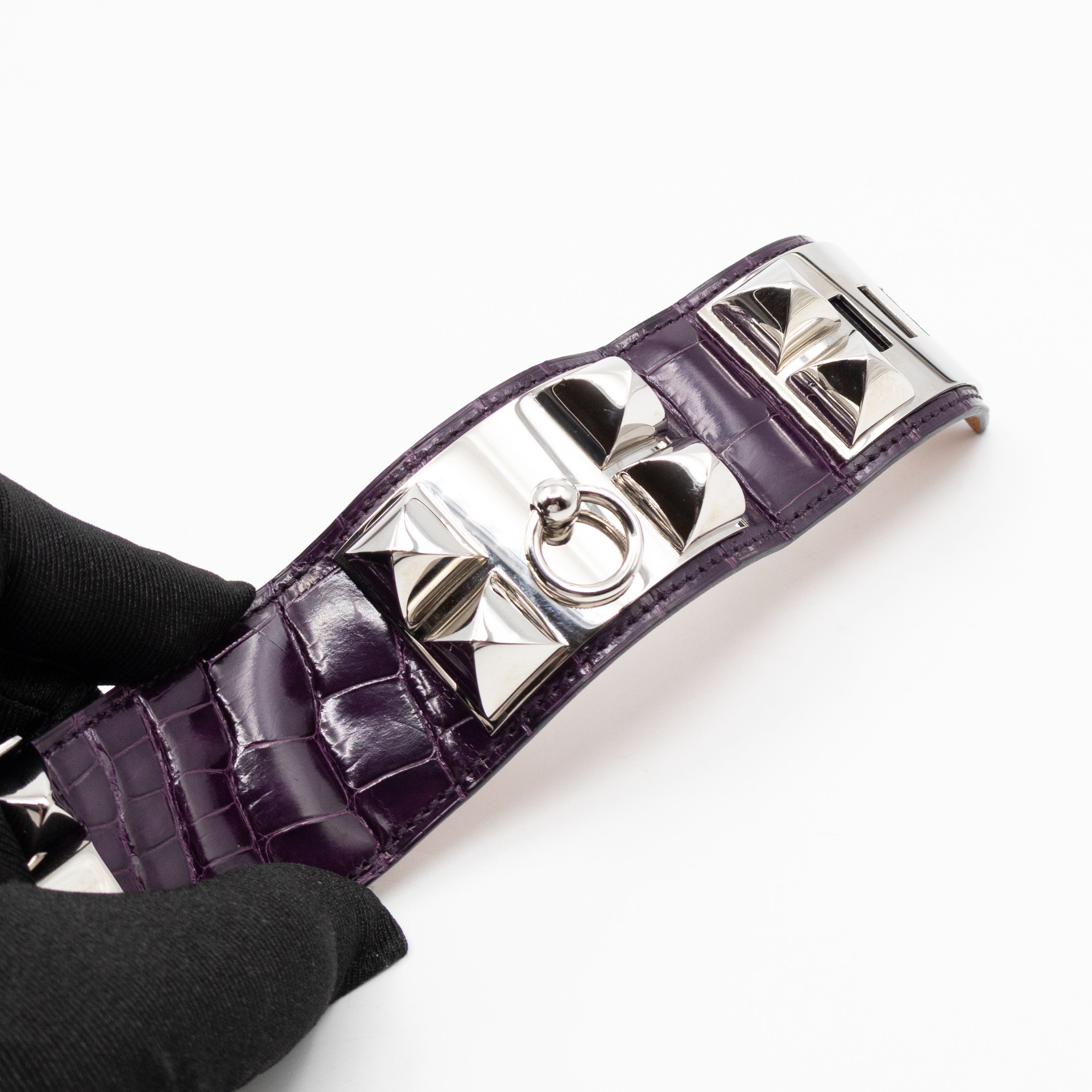 Collier de Chien Bracelet Silver & Purple Alligator Leather