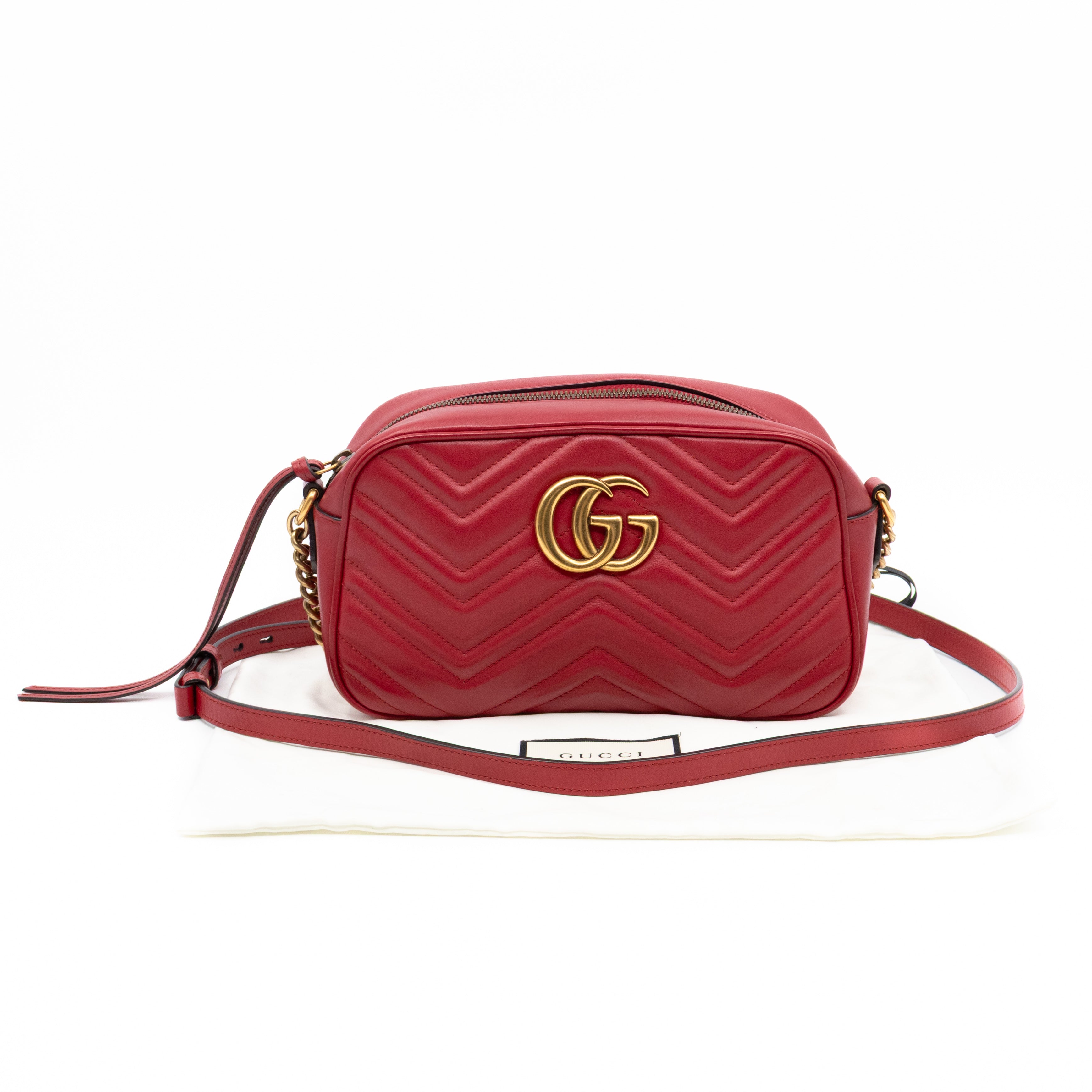 GG Marmont Small Matelasse Red Leather