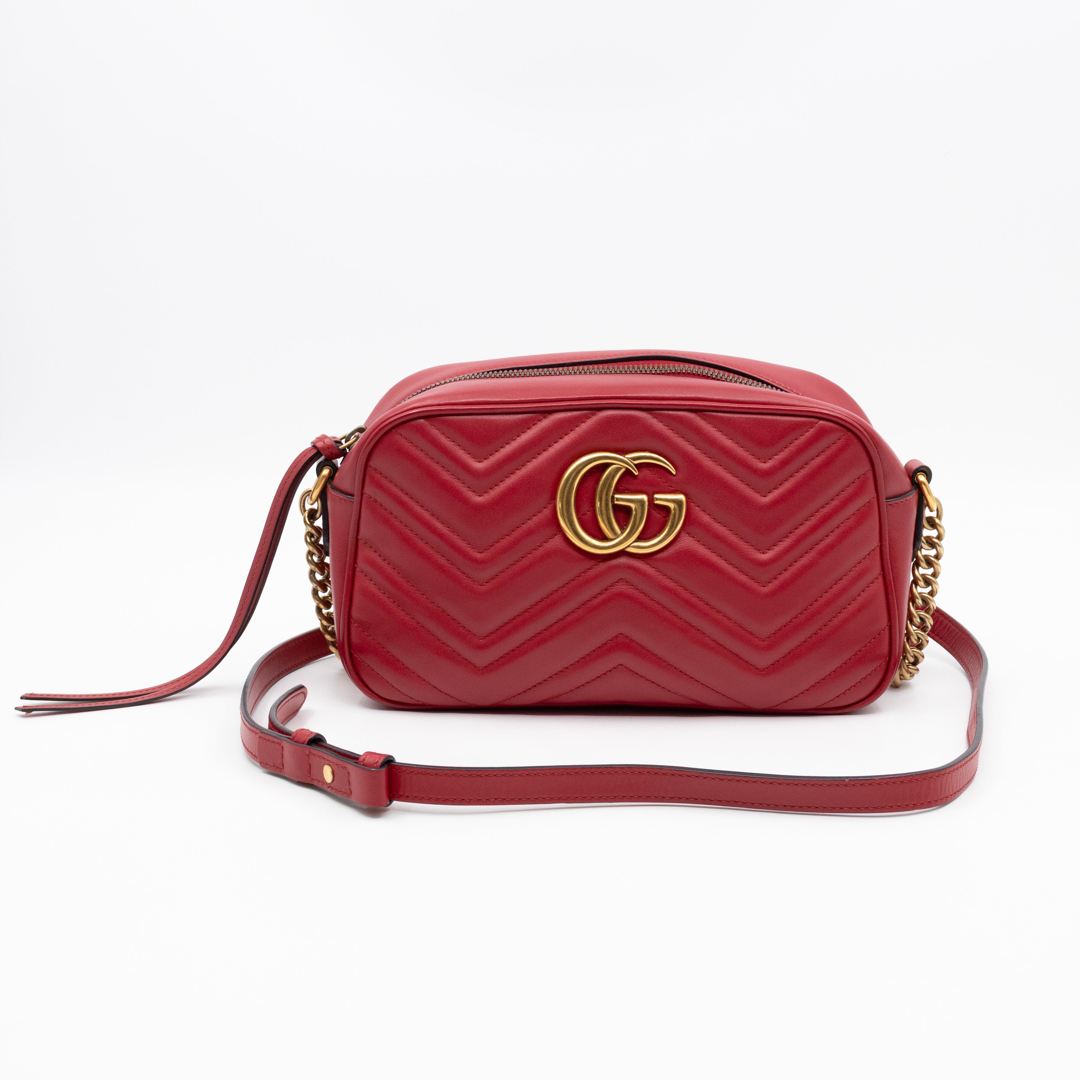 GG Marmont Small Matelasse Red Leather