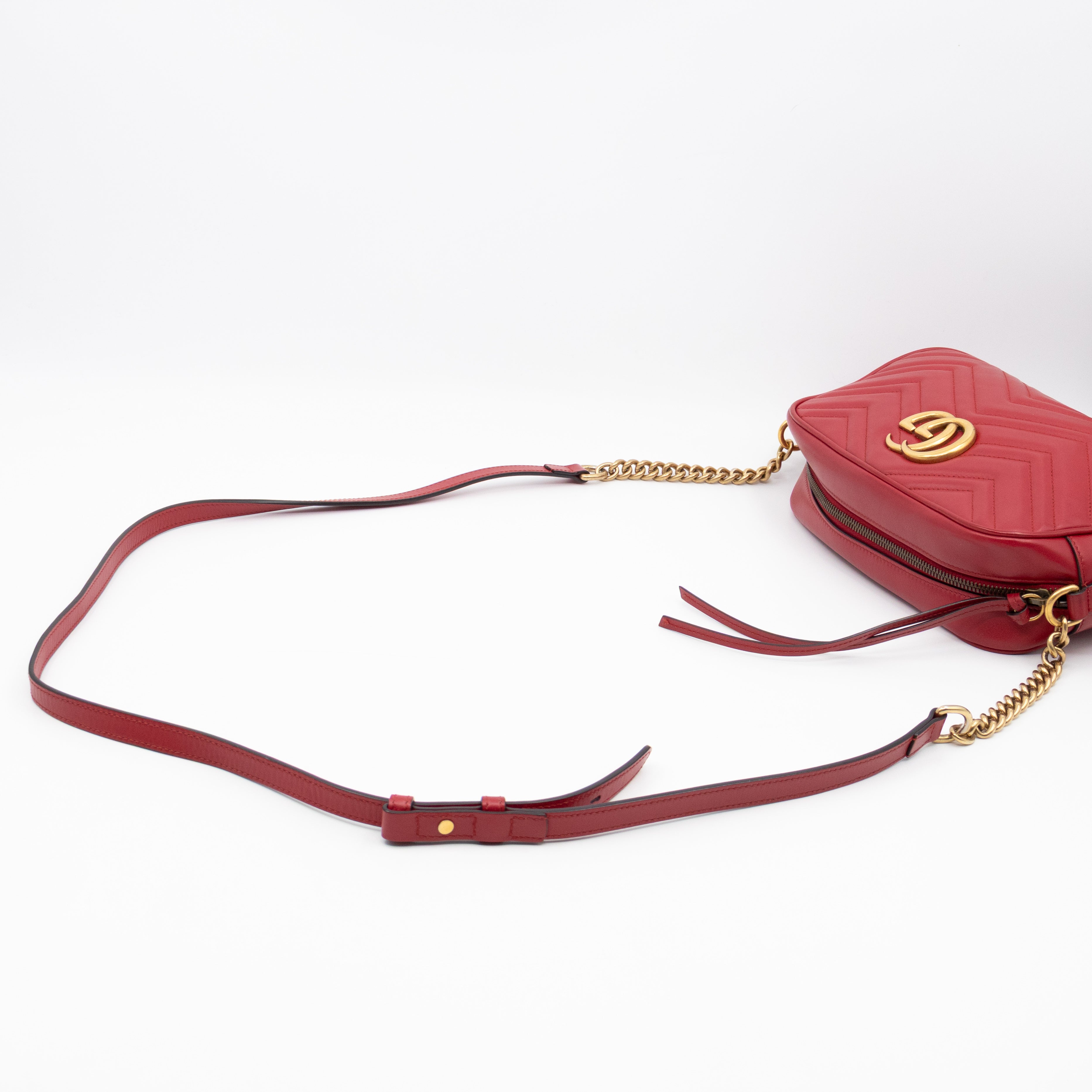 GG Marmont Small Matelasse Red Leather