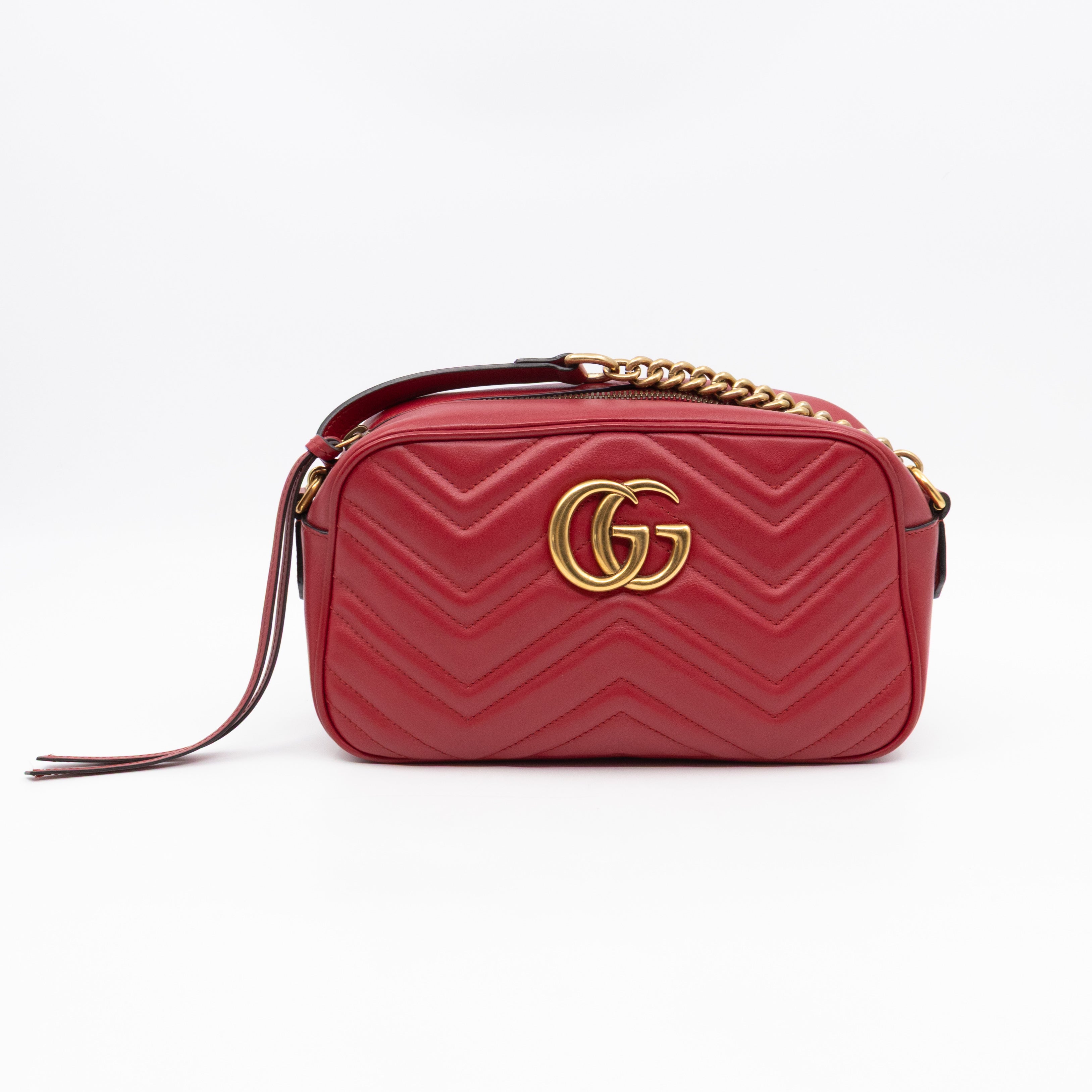 GG Marmont Small Matelasse Red Leather