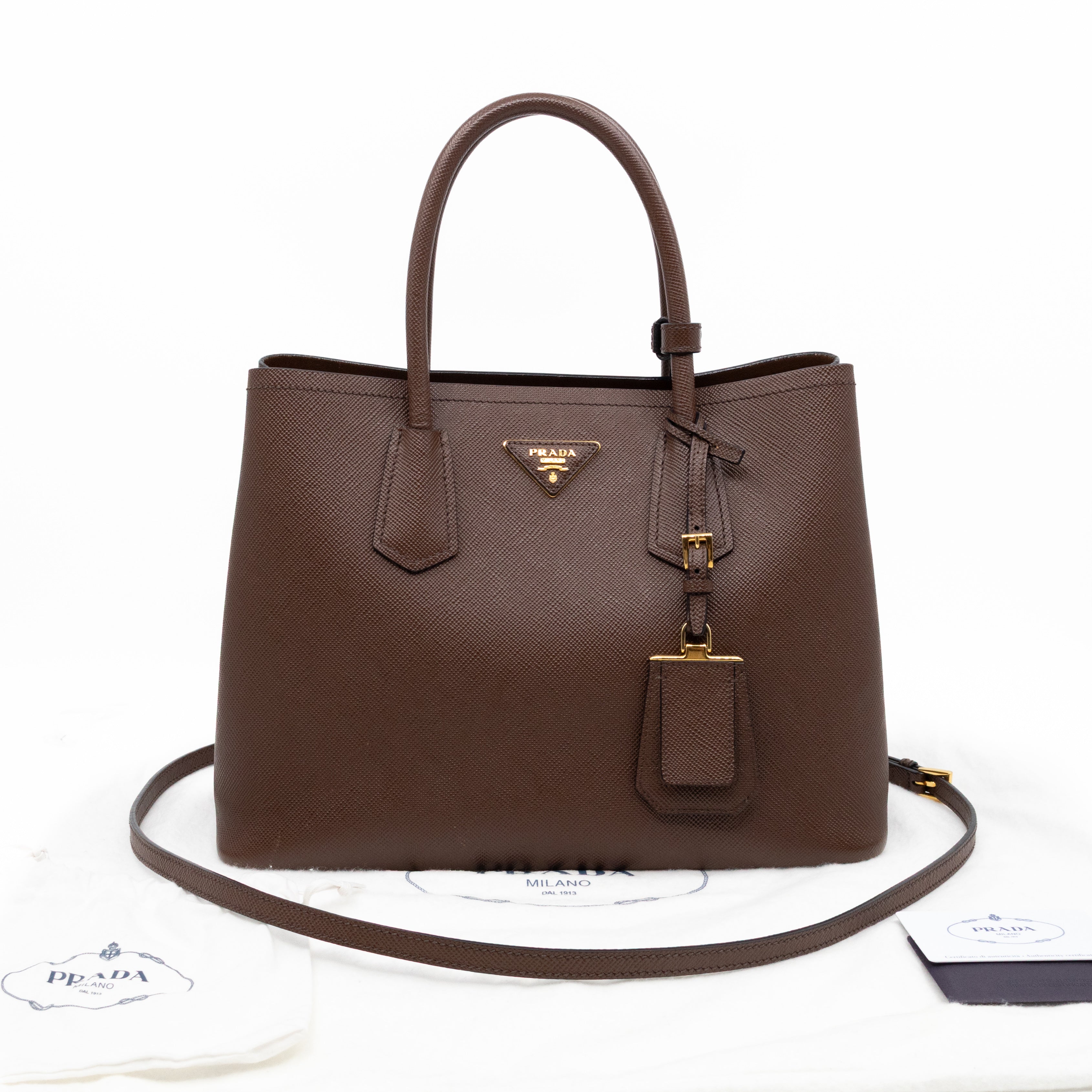 Double Bag Large Brown Saffiano Leather