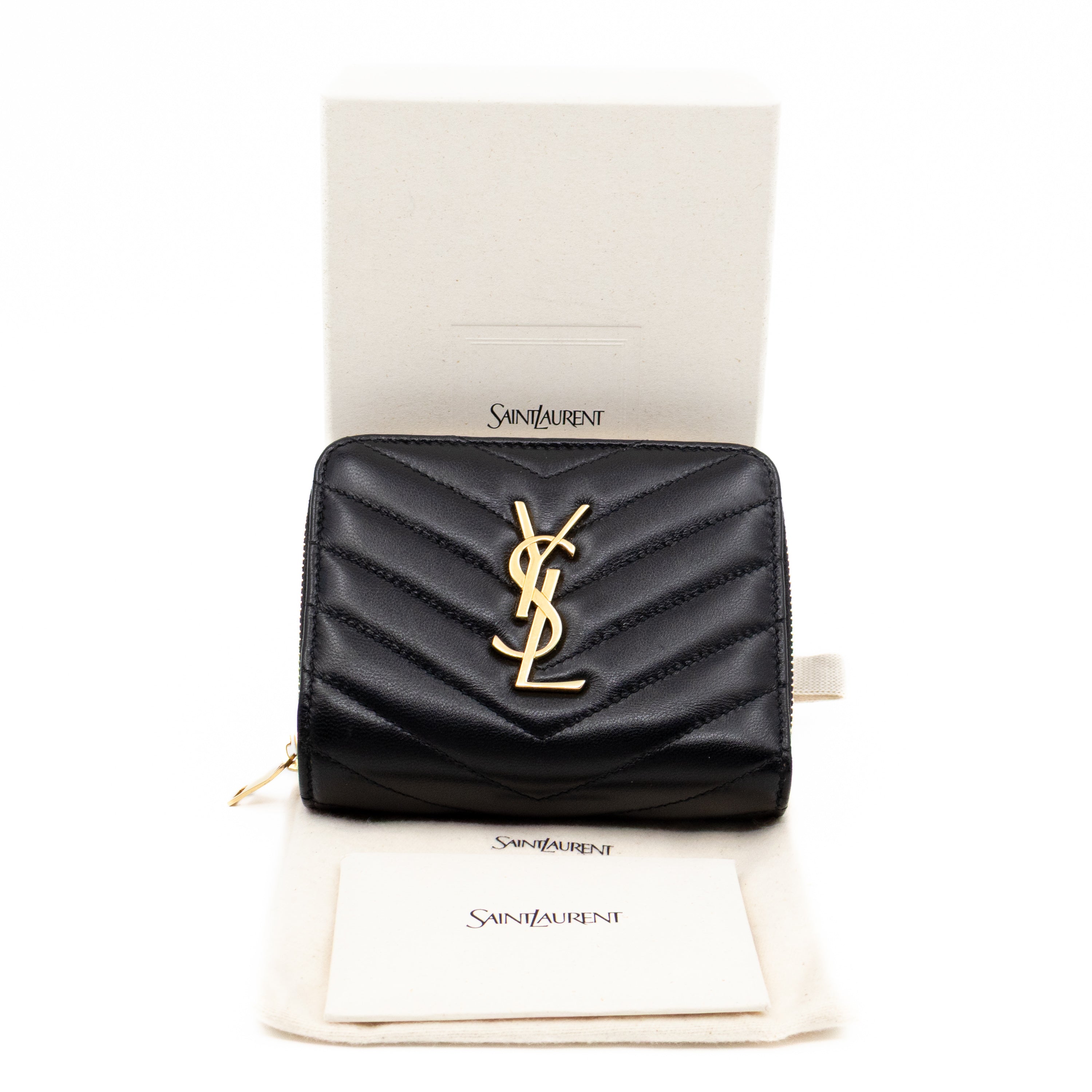 Saint Laurent Cassandre Matelasse Compact Zip-Around Wallet Black