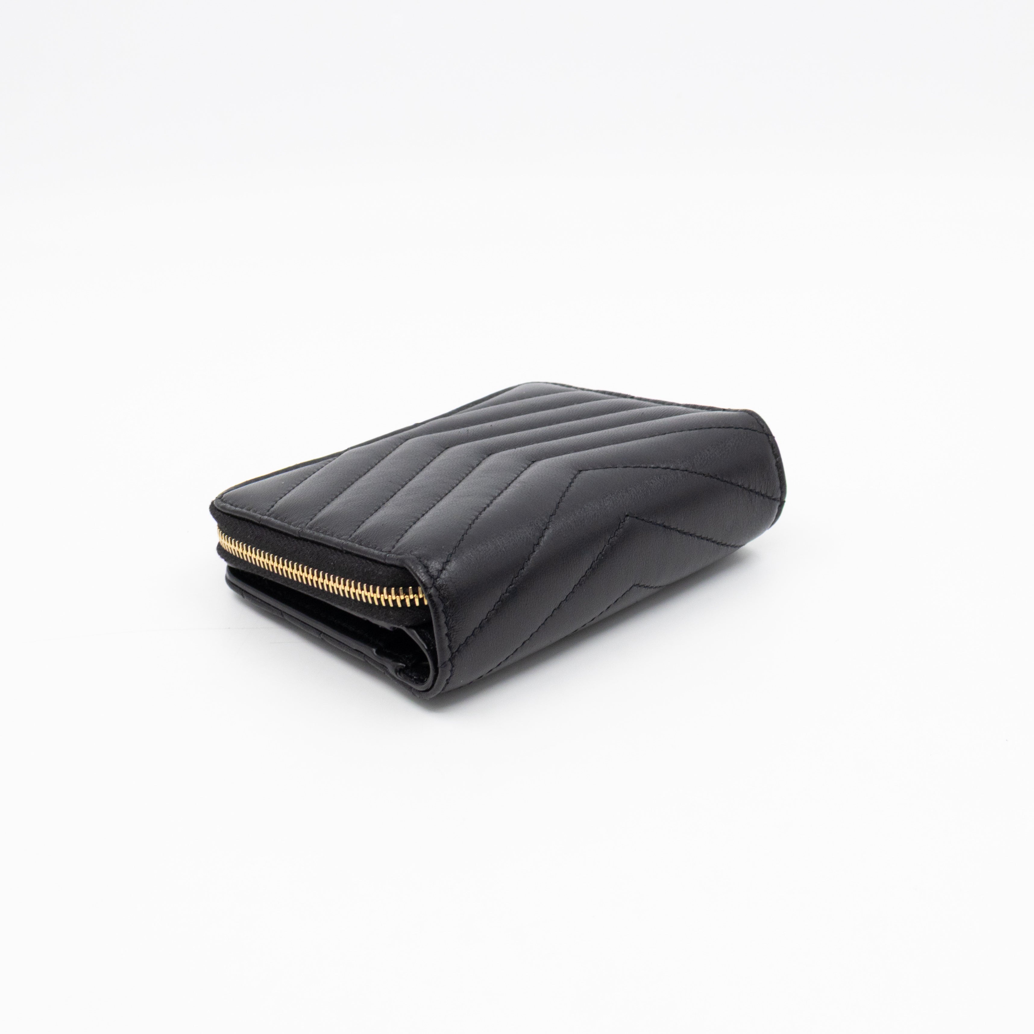 Cassandre Matelasse Compact Zip-Around Wallet Black Lambskin