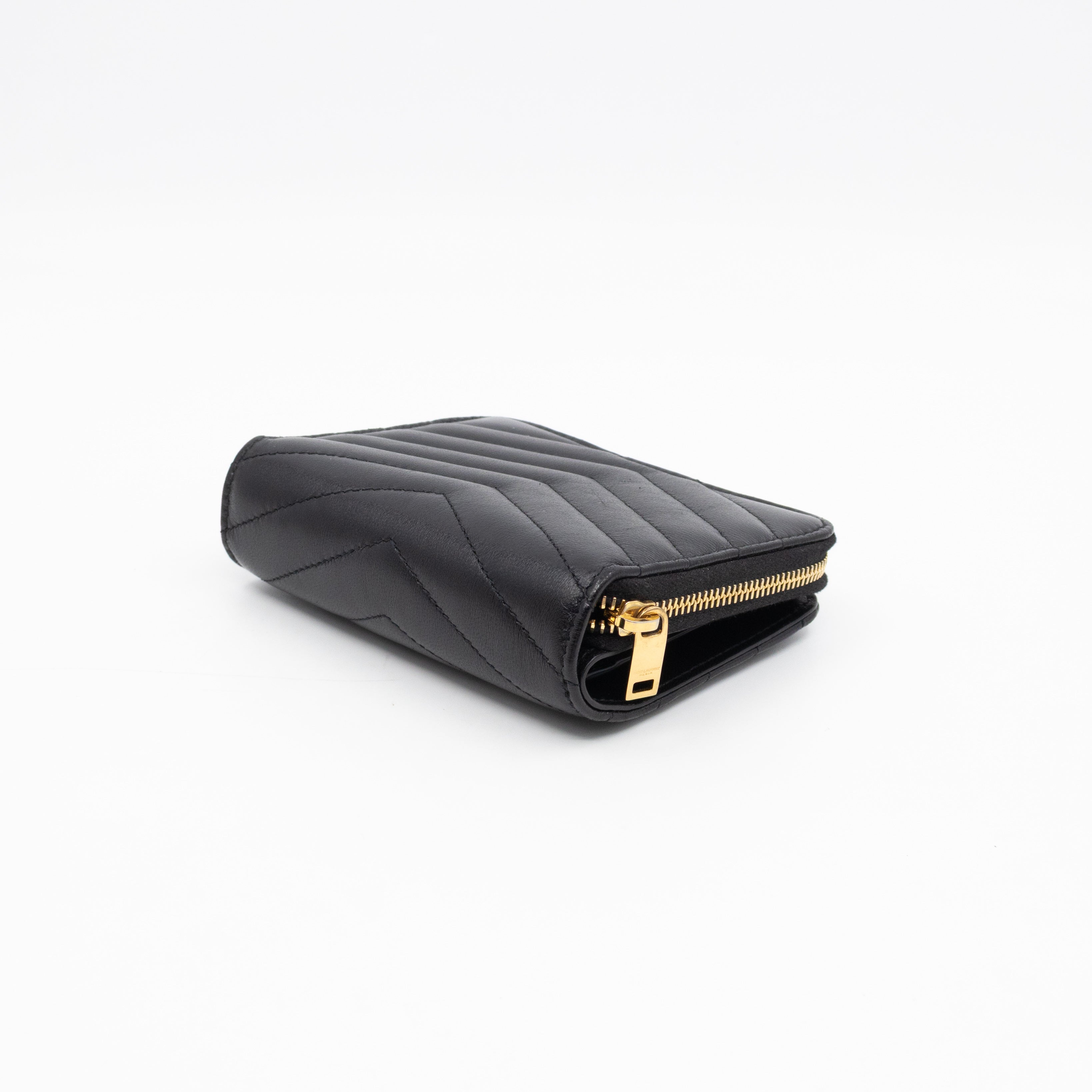Cassandre Matelasse Compact Zip-Around Wallet Black Lambskin