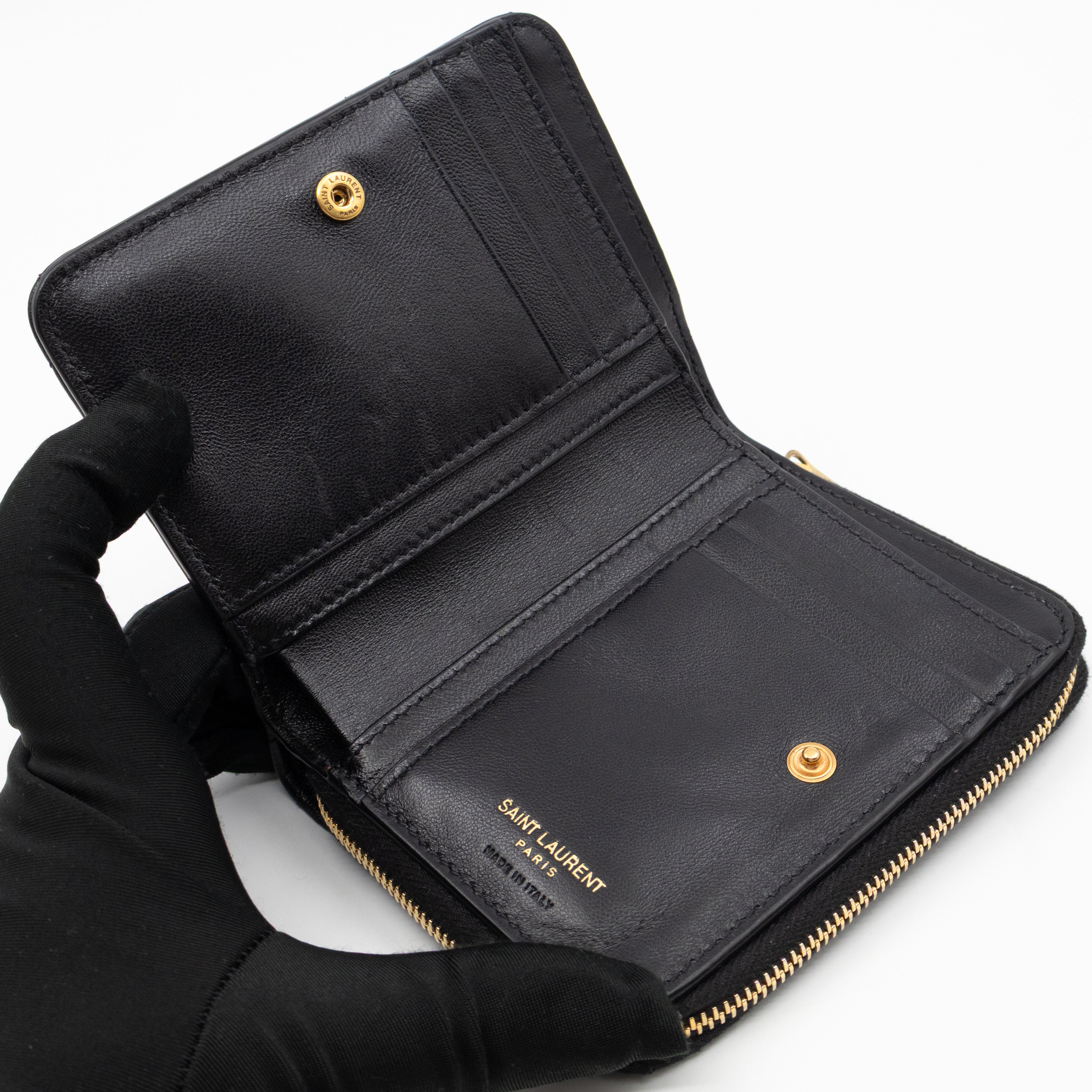 Cassandre Matelasse Compact Zip-Around Wallet Black Lambskin