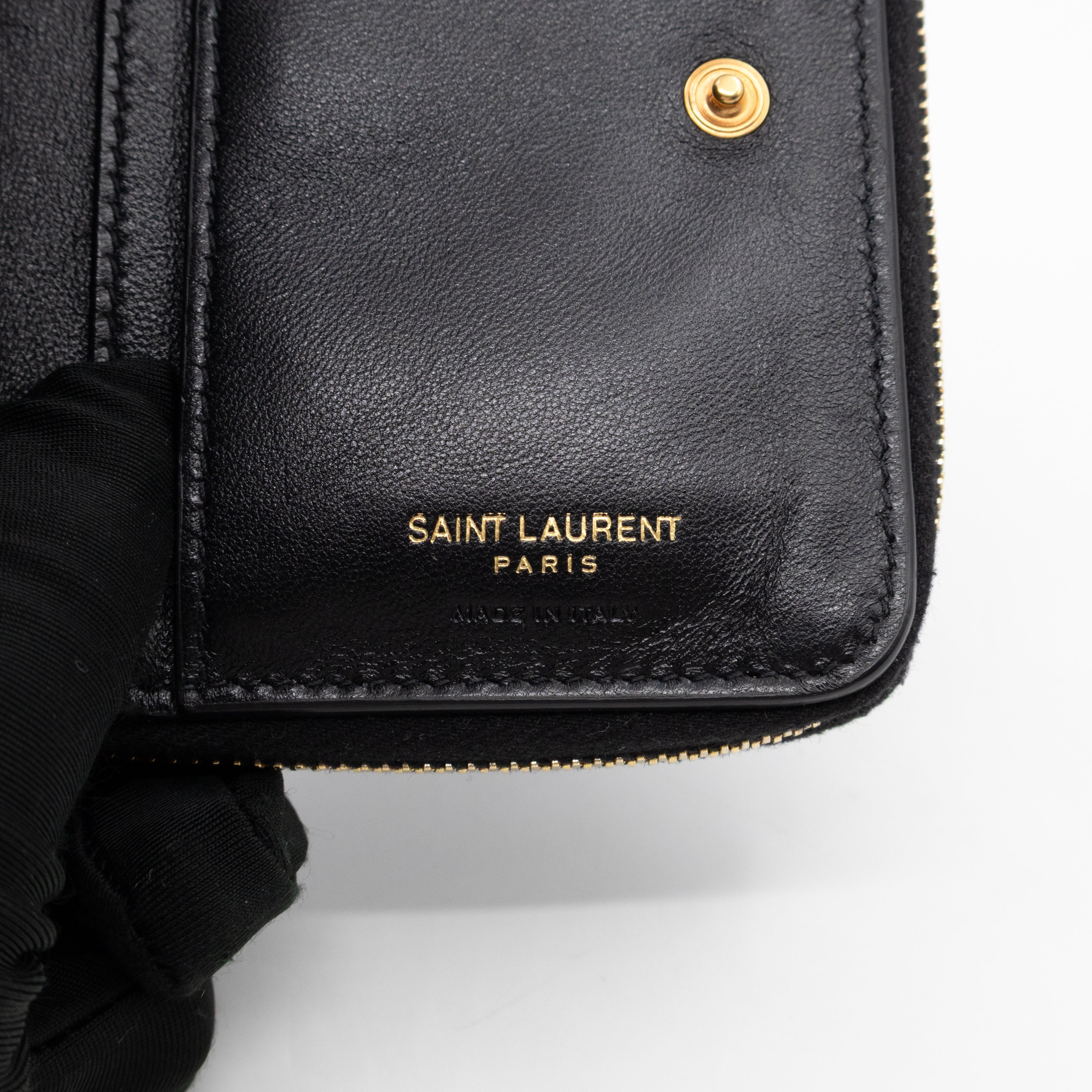 Cassandre Matelasse Compact Zip-Around Wallet Black Lambskin