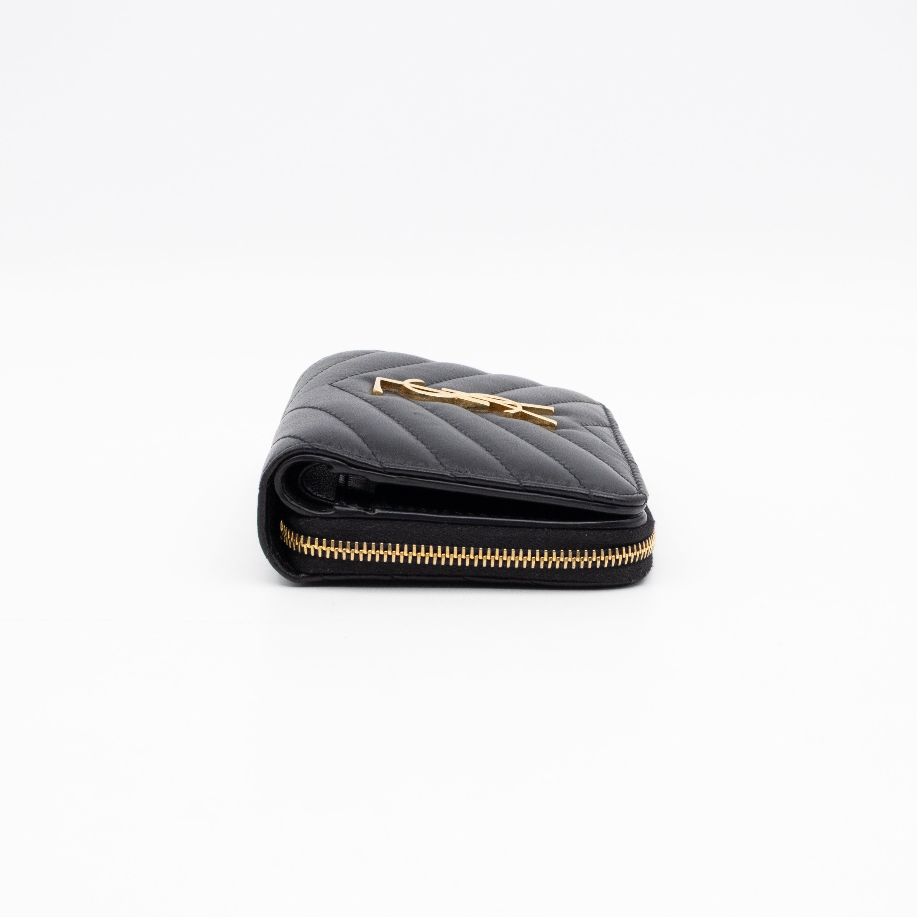 Cassandre Matelasse Compact Zip-Around Wallet Black Lambskin