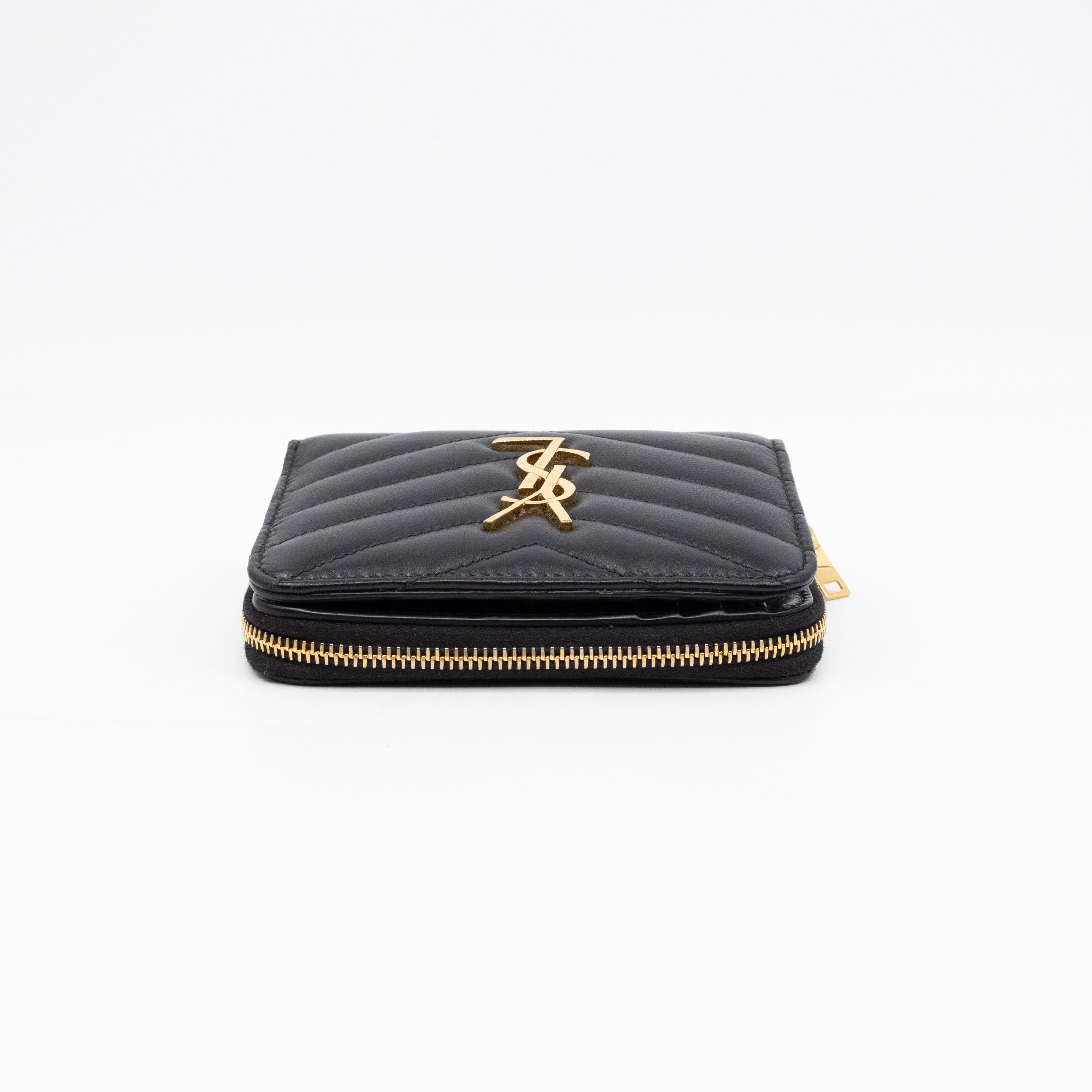 Cassandre Matelasse Compact Zip-Around Wallet Black Lambskin