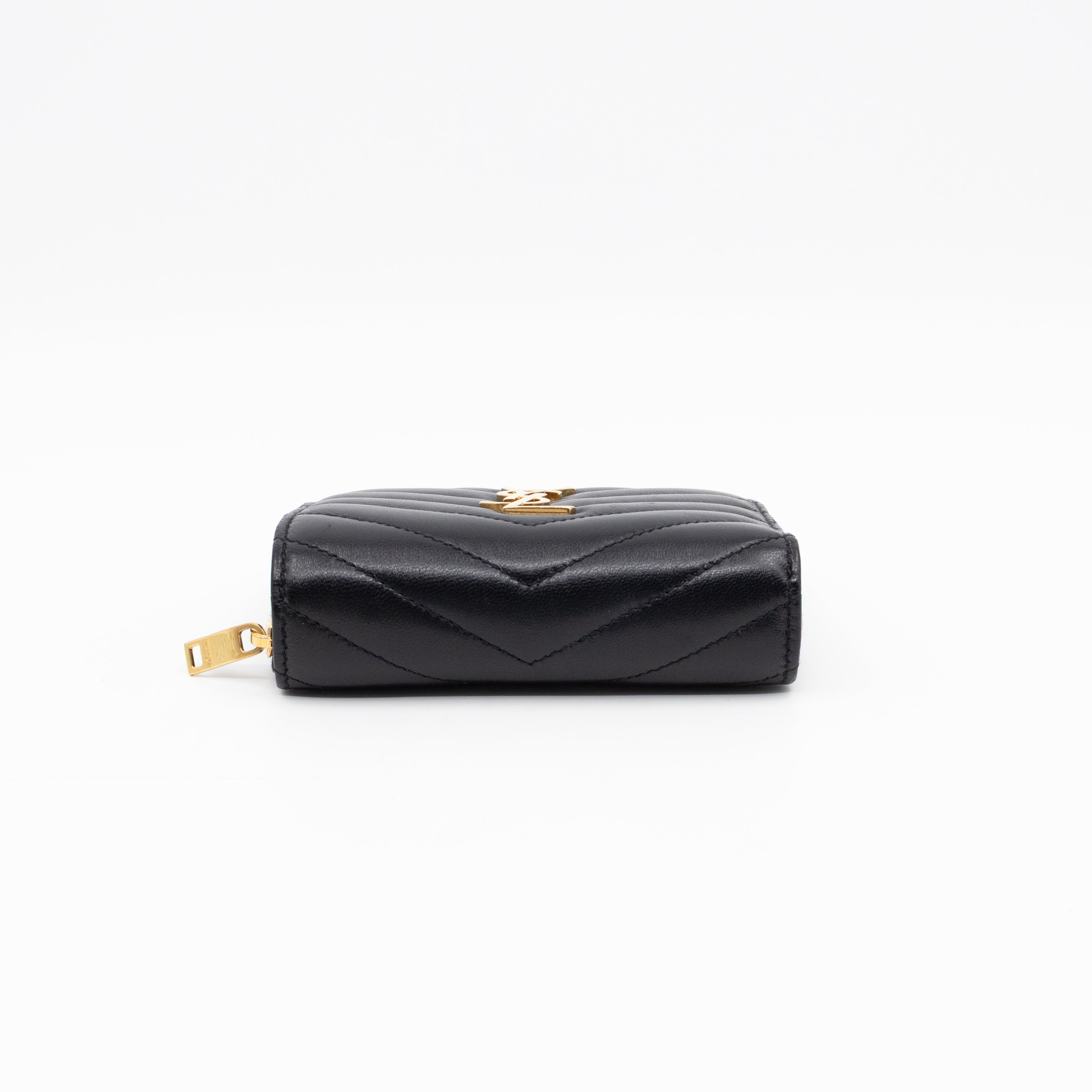 Cassandre Matelasse Compact Zip-Around Wallet Black Lambskin