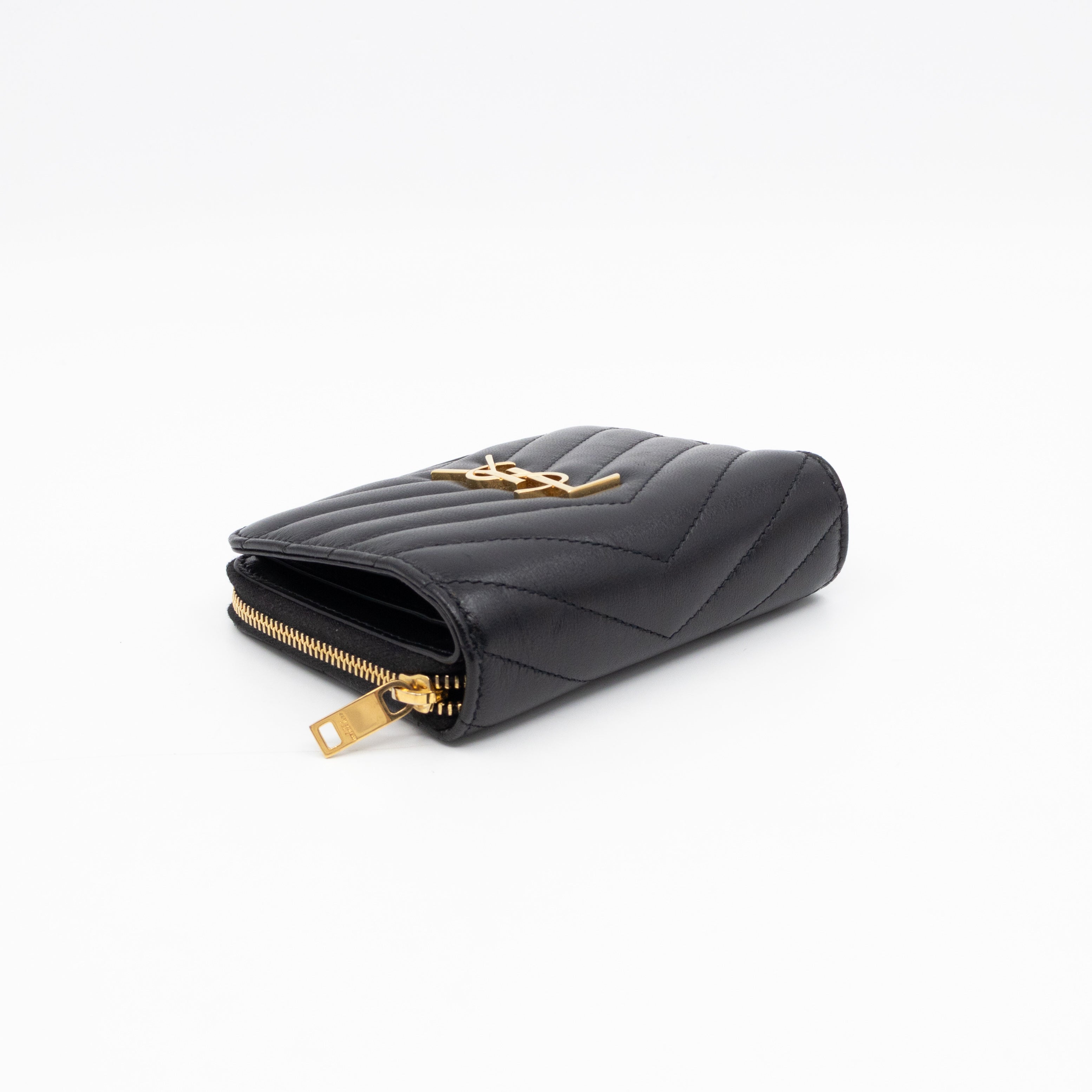 Cassandre Matelasse Compact Zip-Around Wallet Black Lambskin