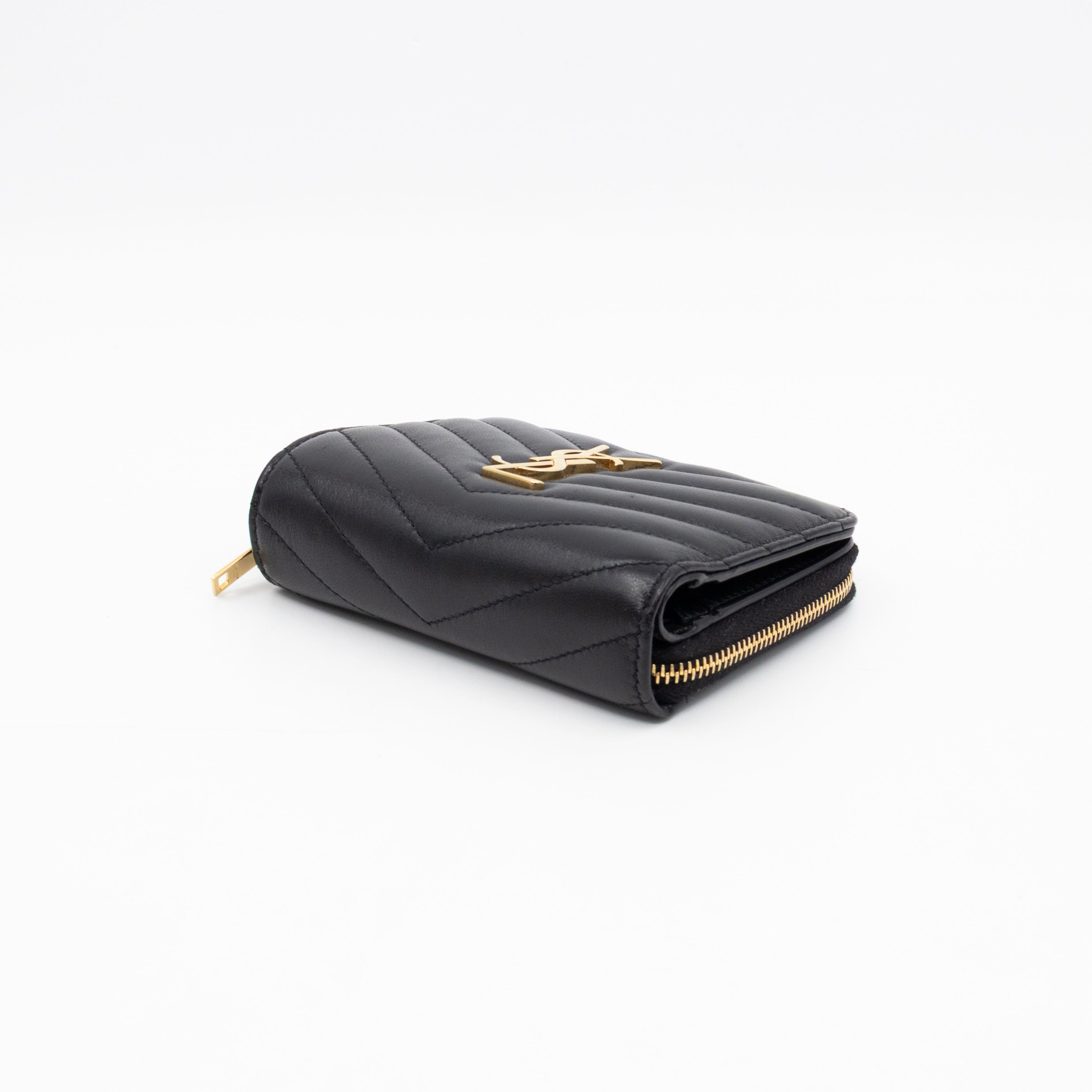 Cassandre Matelasse Compact Zip-Around Wallet Black Lambskin