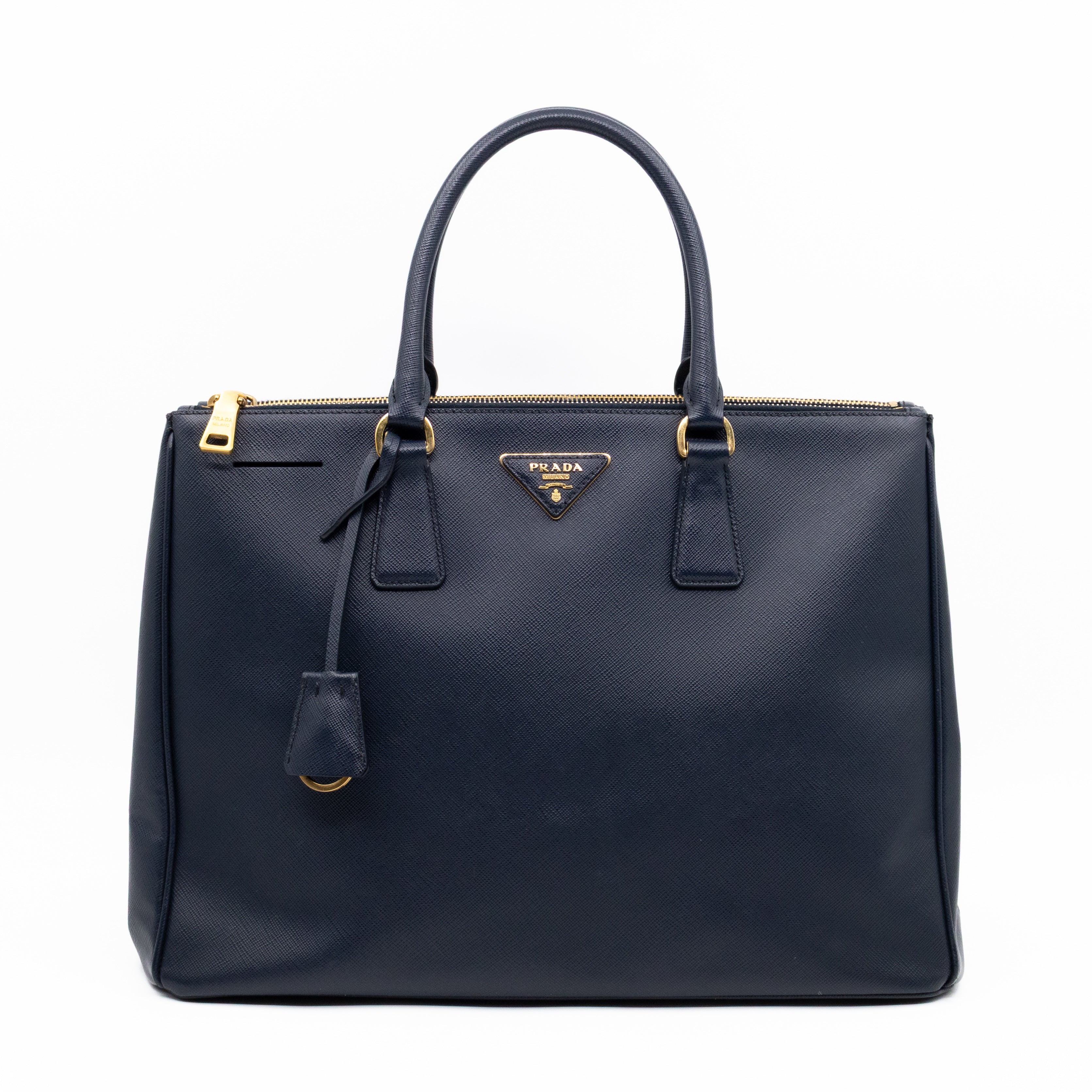 Galleria Large Double Zip Navy Saffiano Leather