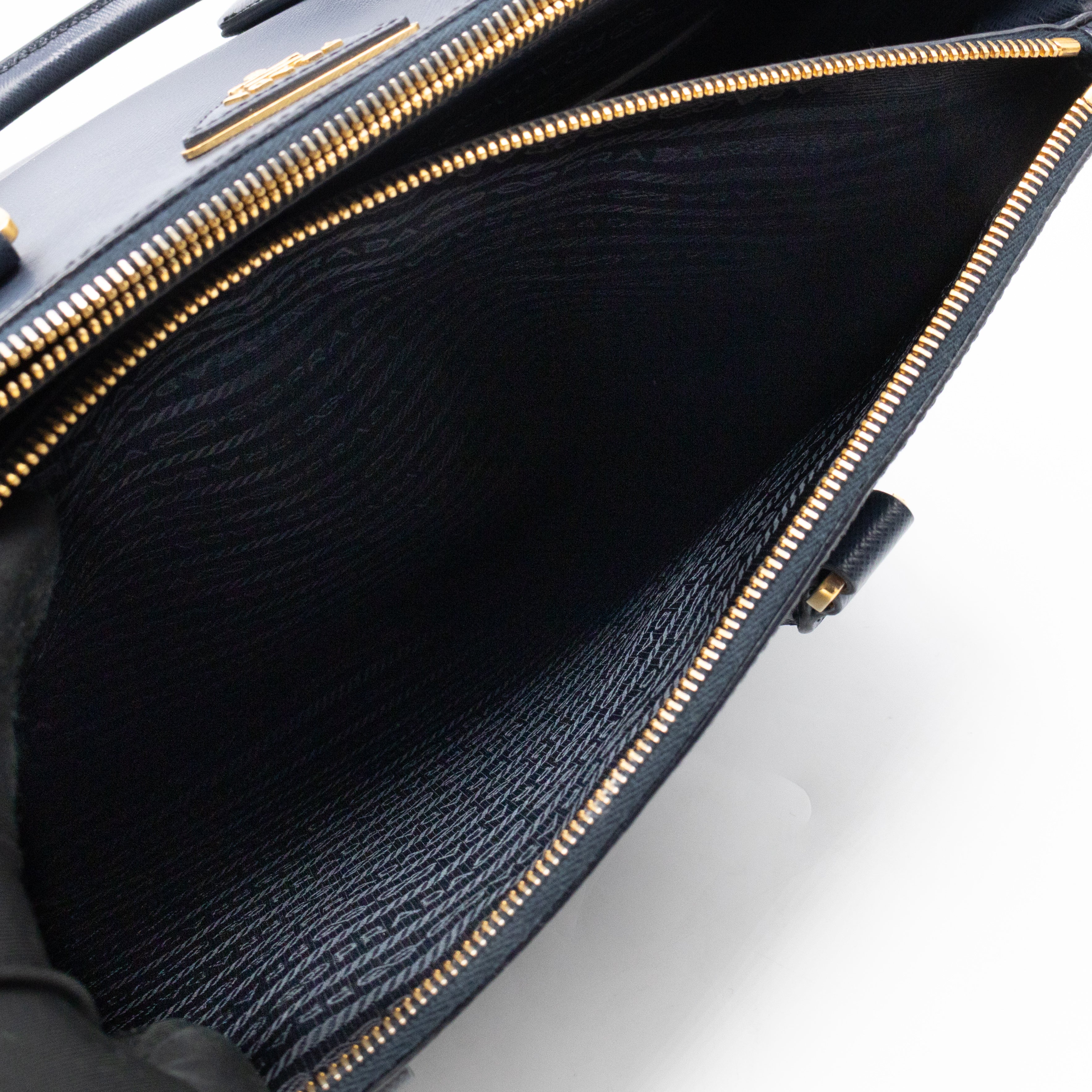 Galleria Large Double Zip Navy Saffiano Leather