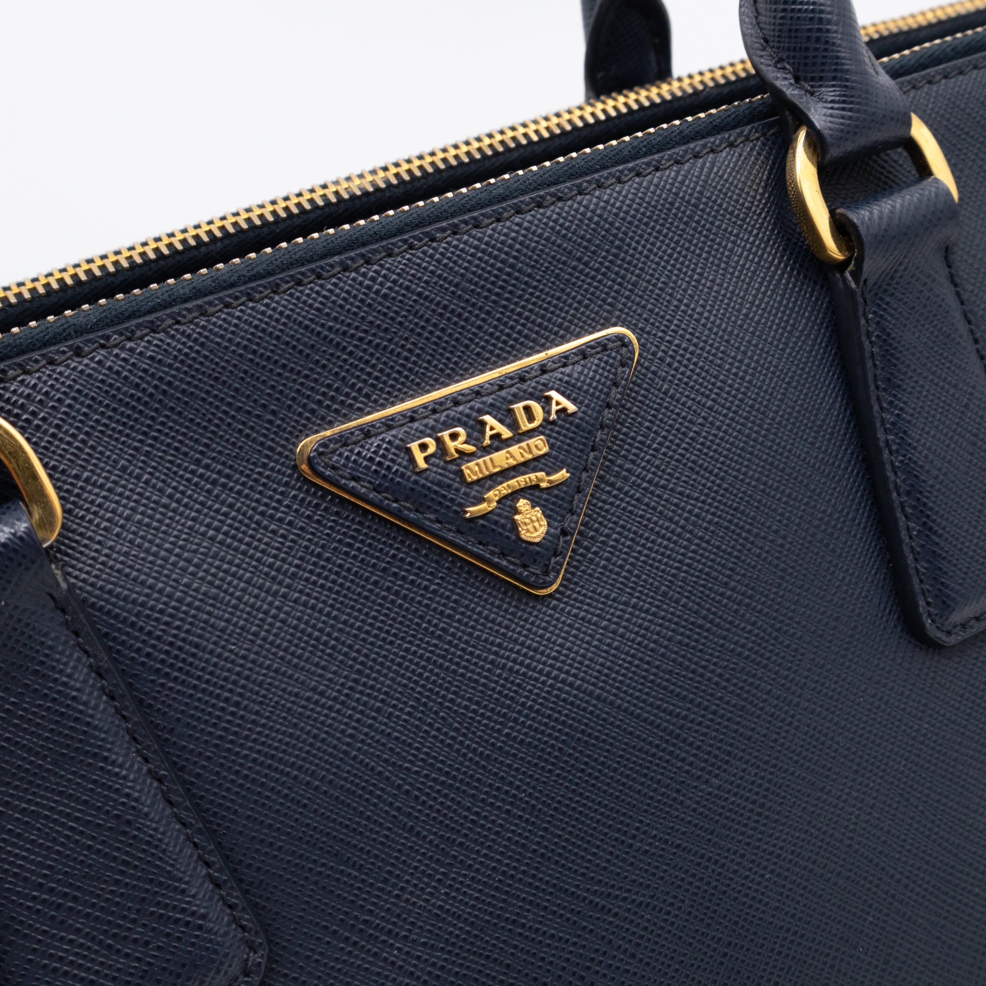 Galleria Large Double Zip Navy Saffiano Leather