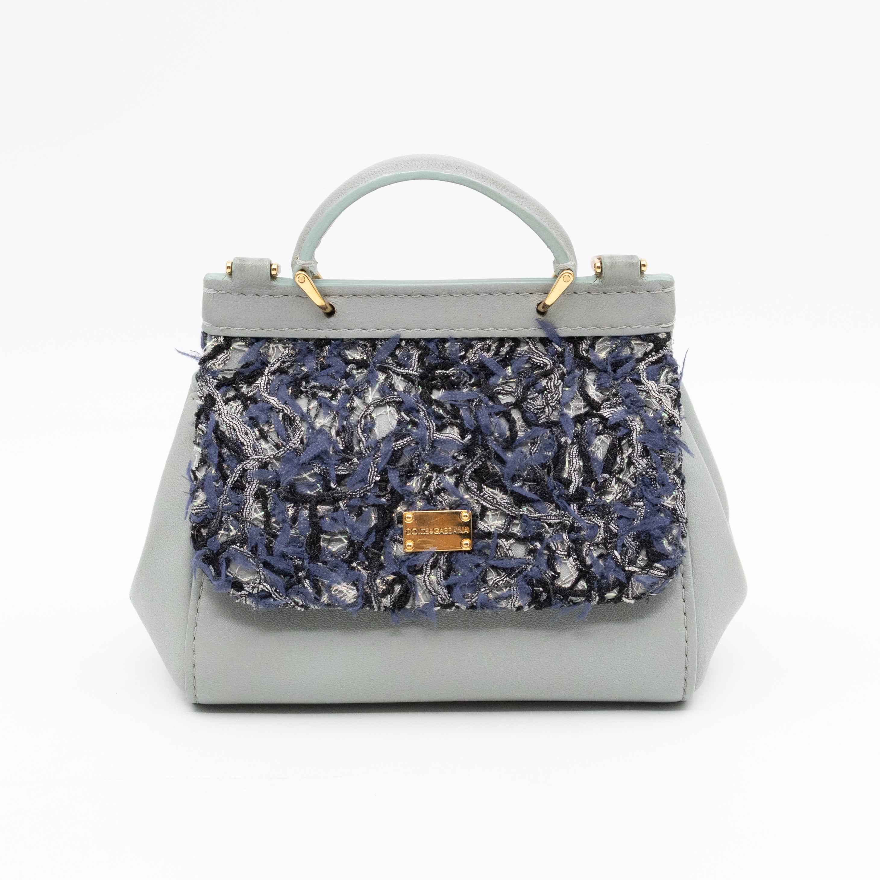Micro Sicily Tweed Flap Light Blue Leather