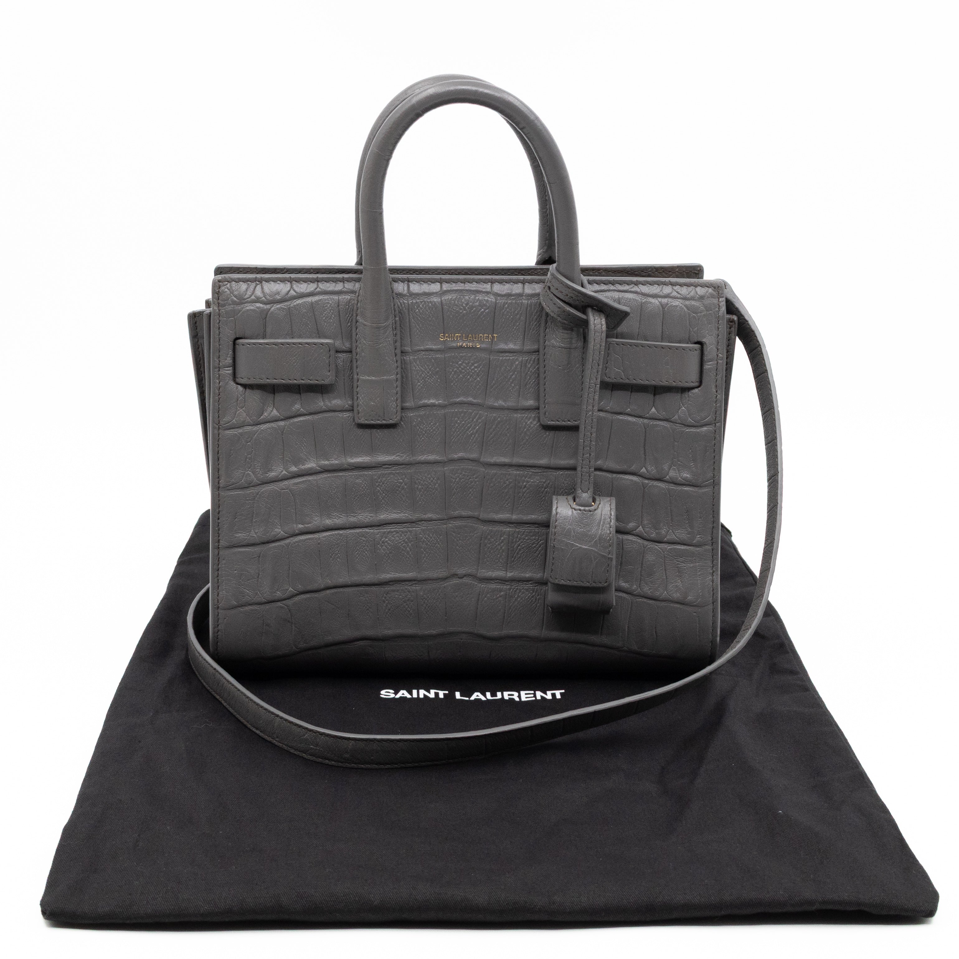 Sac de Jour Nano Grey Croc Embossed Leather