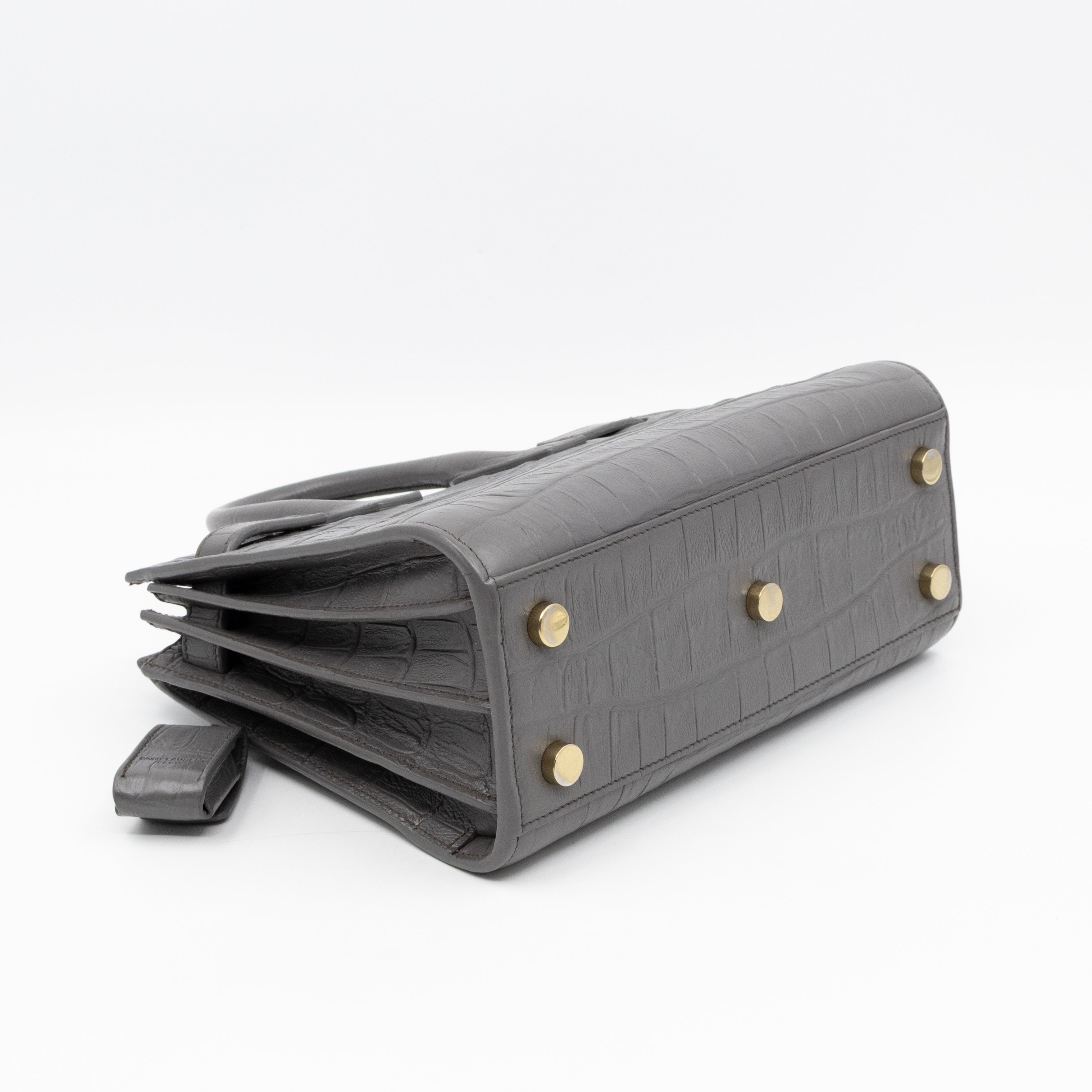 Sac de Jour Nano Grey Croc Embossed Leather