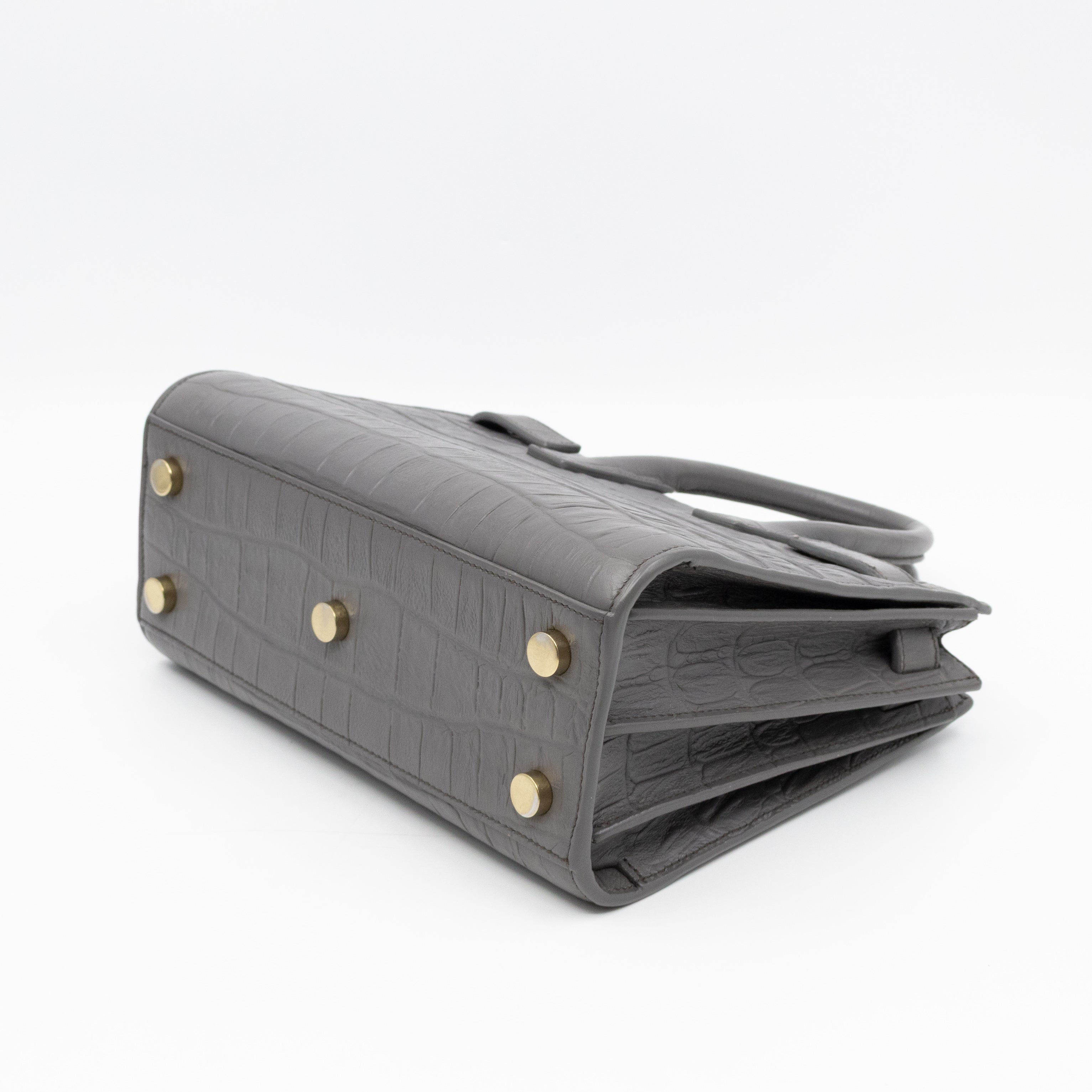 Sac de Jour Nano Grey Croc Embossed Leather