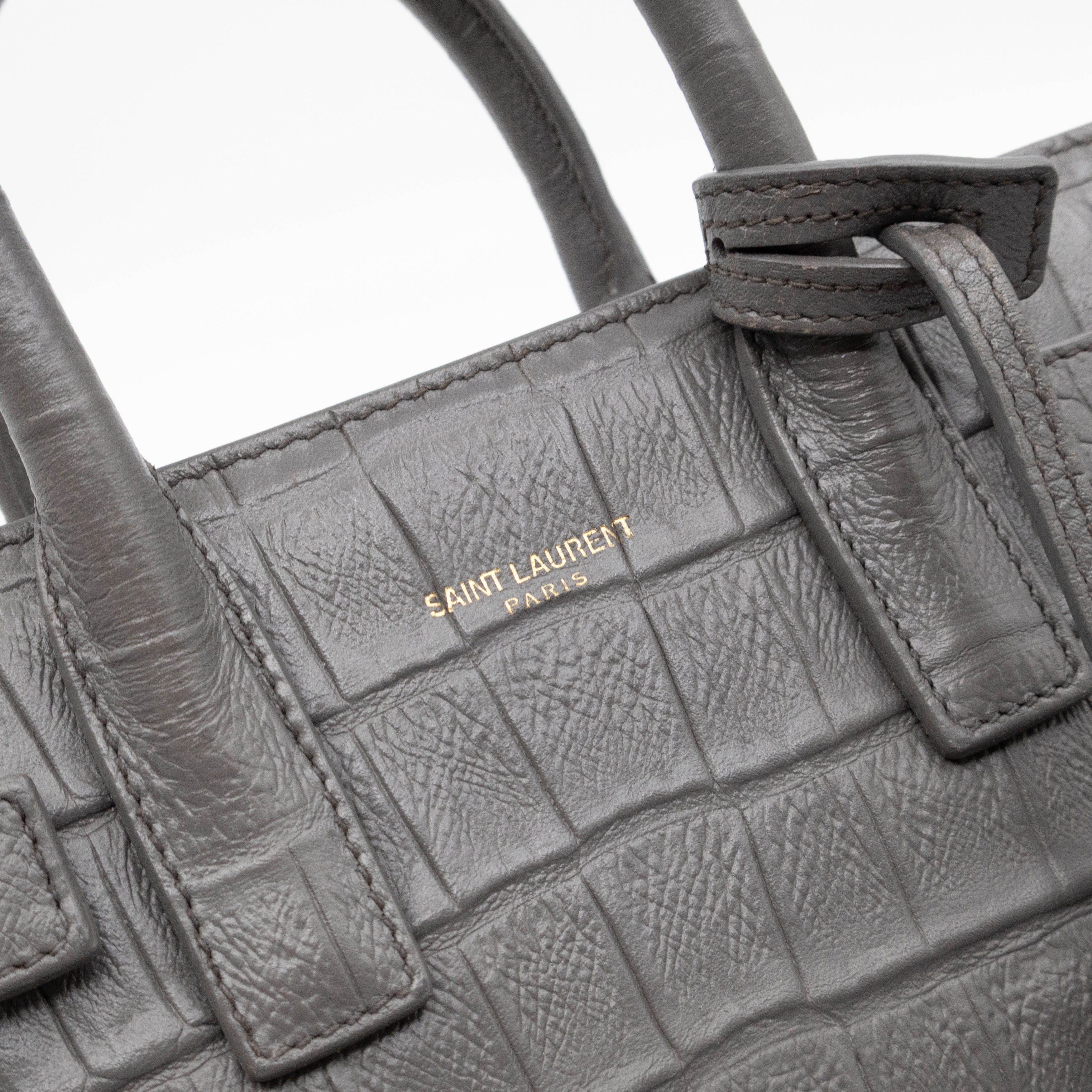 Sac de Jour Nano Grey Croc Embossed Leather
