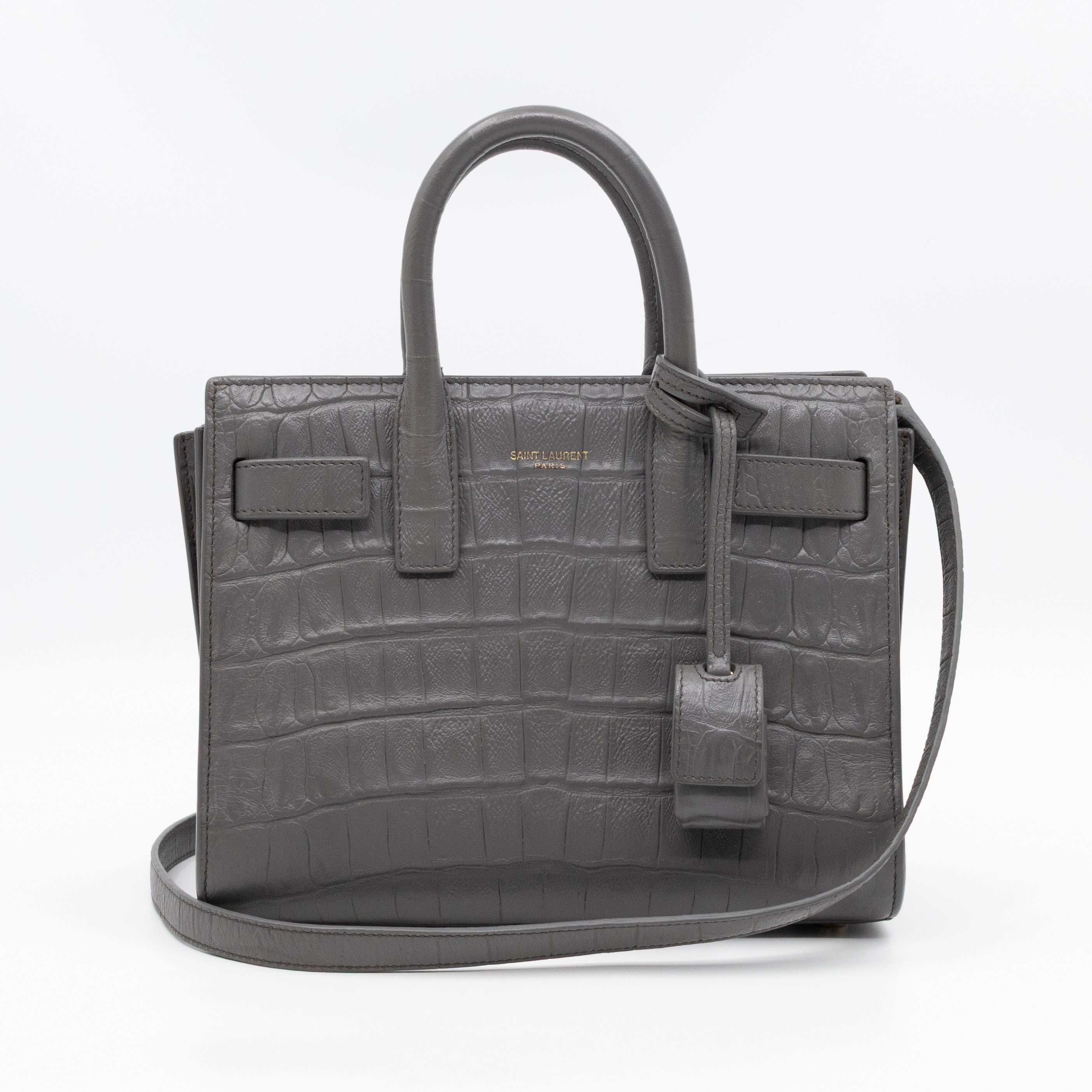 Sac de Jour Nano Grey Croc Embossed Leather