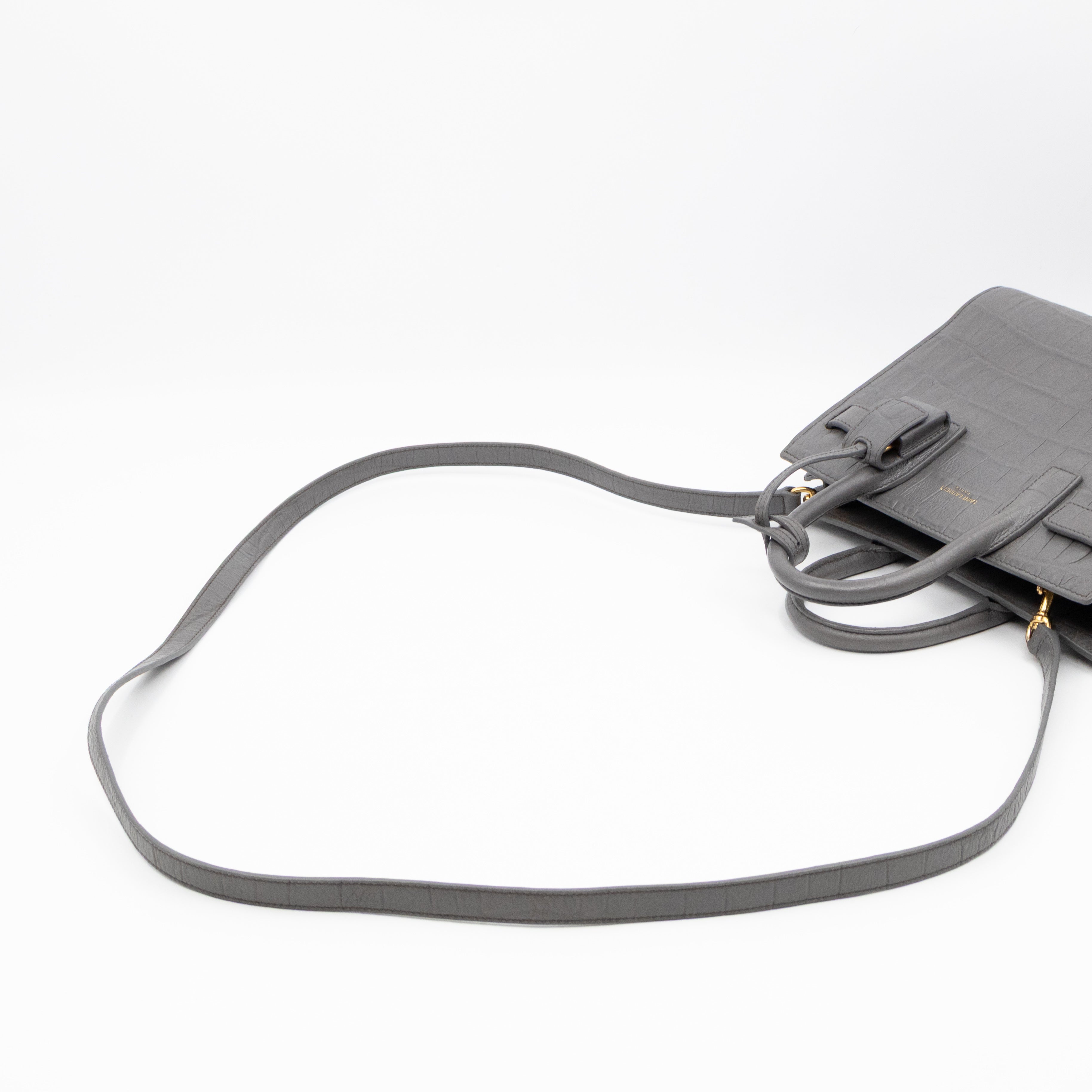 Sac de Jour Nano Grey Croc Embossed Leather