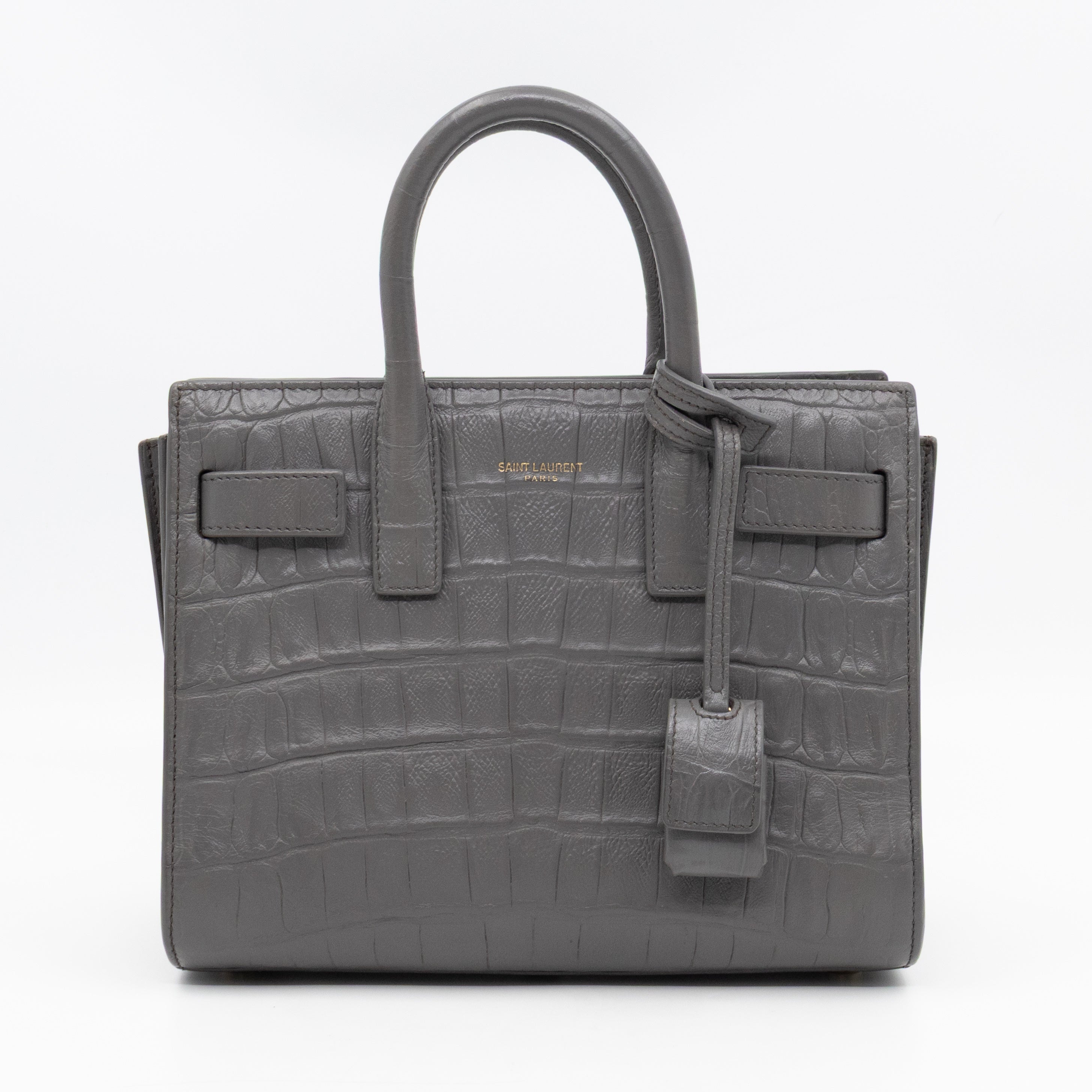Sac de Jour Nano Grey Croc Embossed Leather