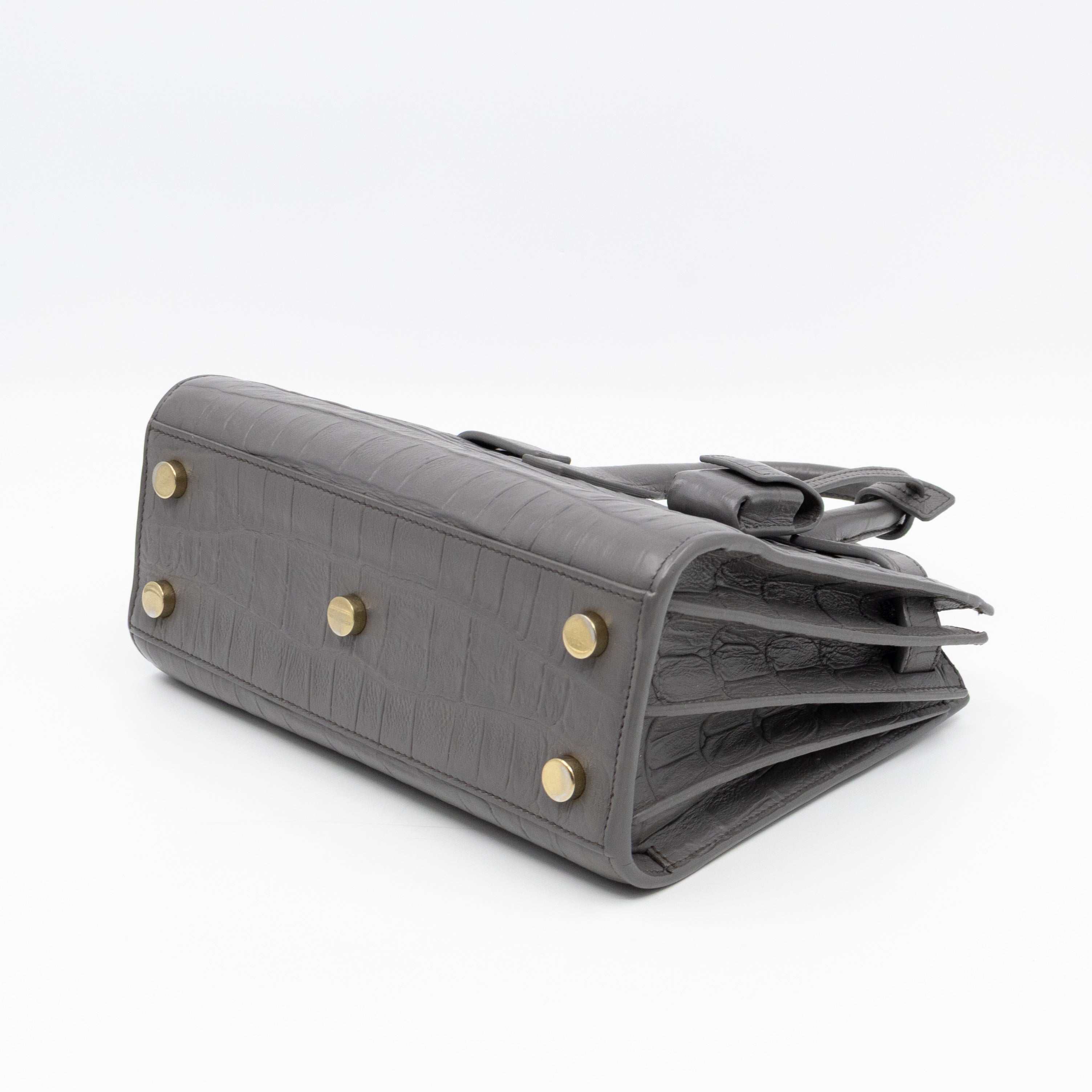 Sac de Jour Nano Grey Croc Embossed Leather