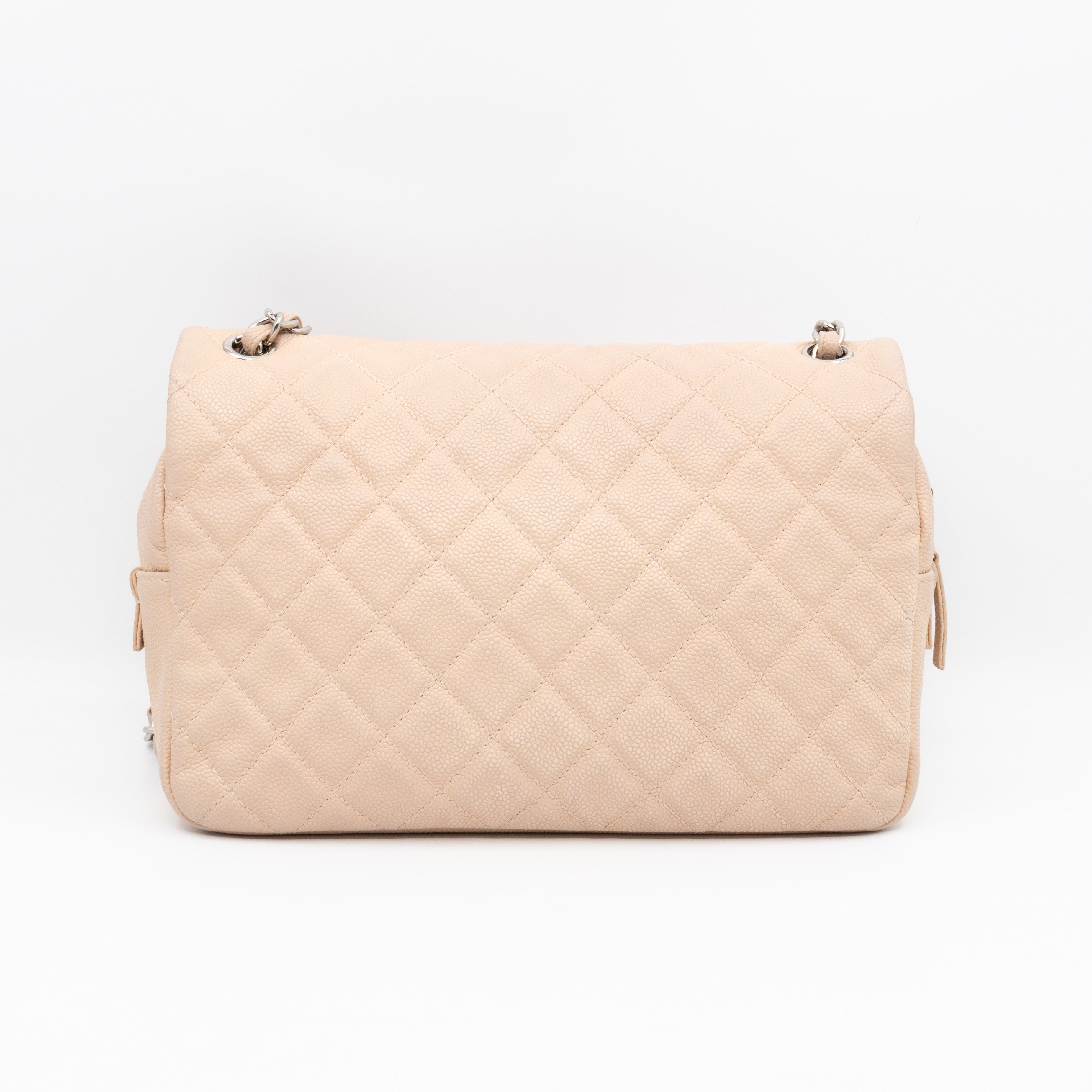 Casual Journey Flap Bag Beige Leather Silver