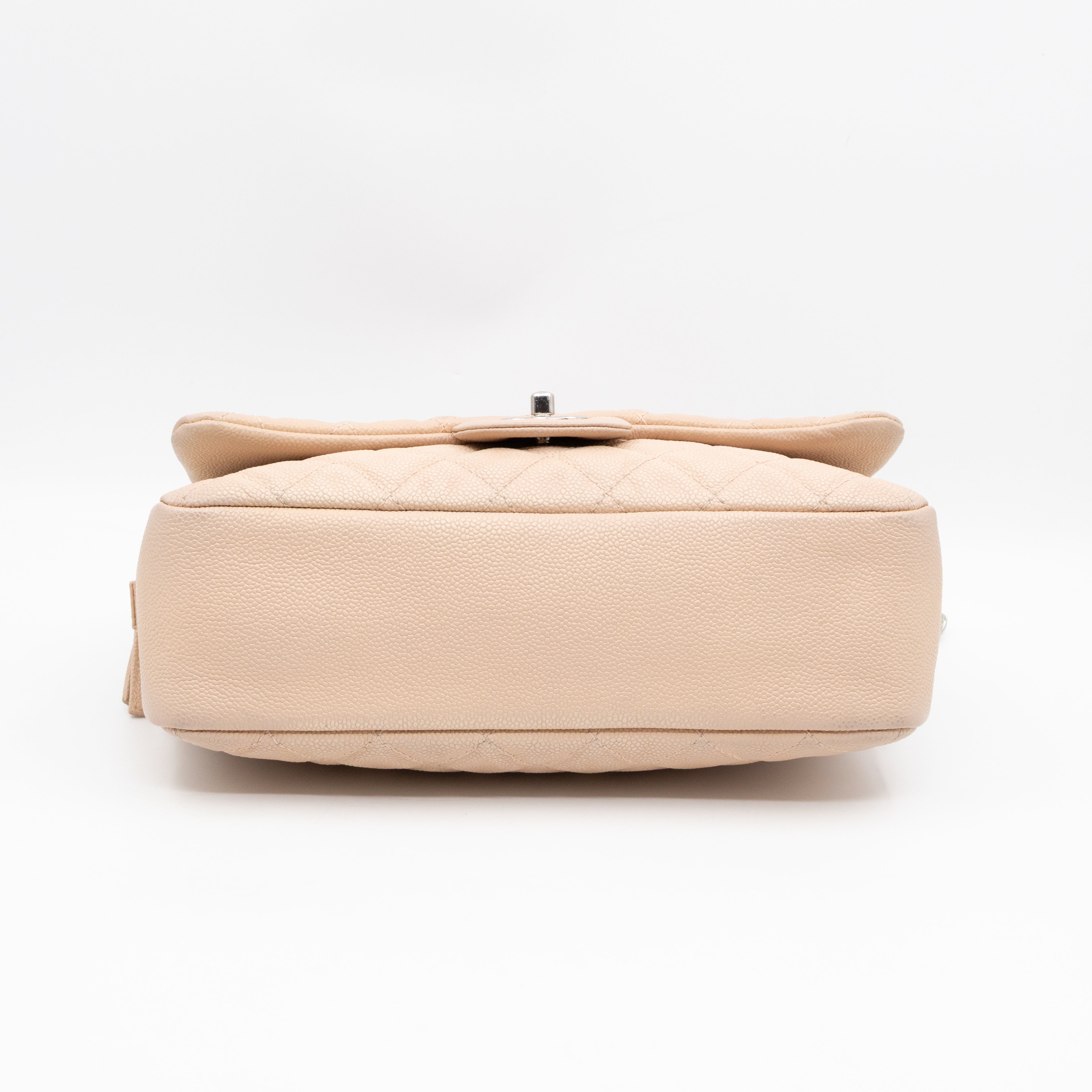 Casual Journey Flap Bag Beige Leather Silver