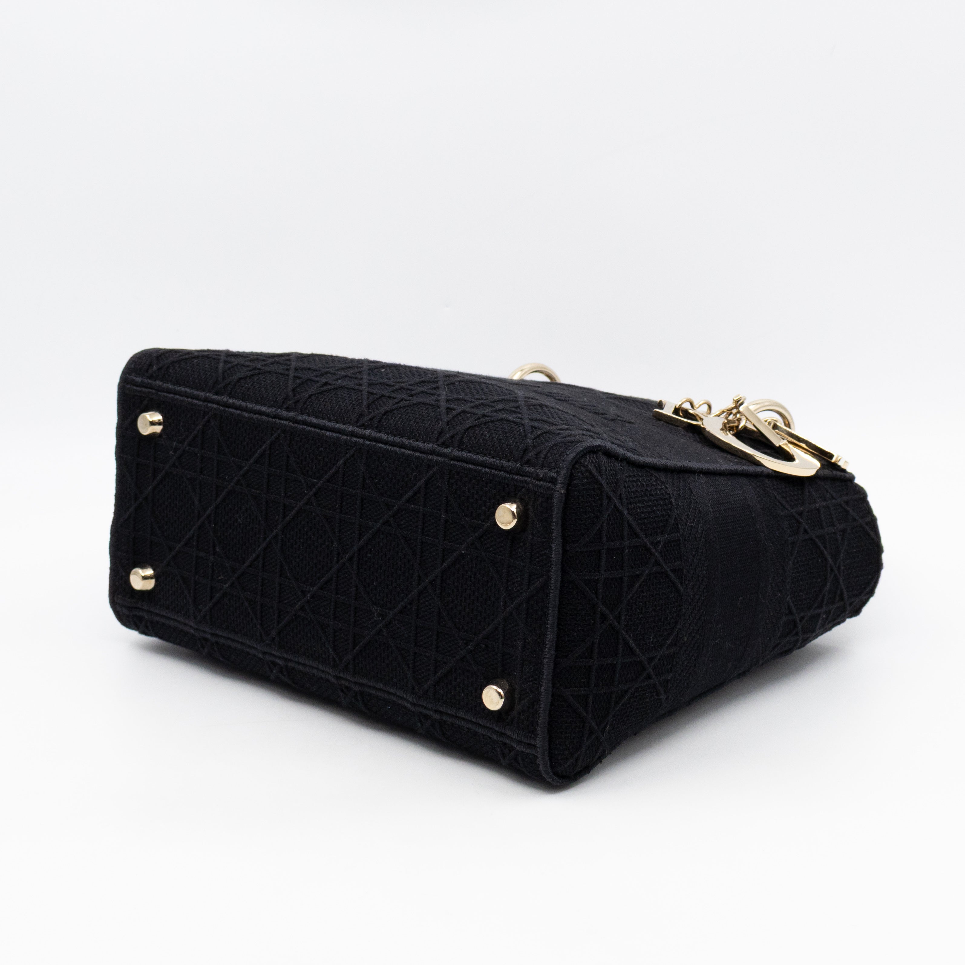 Lady D-Lite Medium Black Canvas Embroidery Cannage