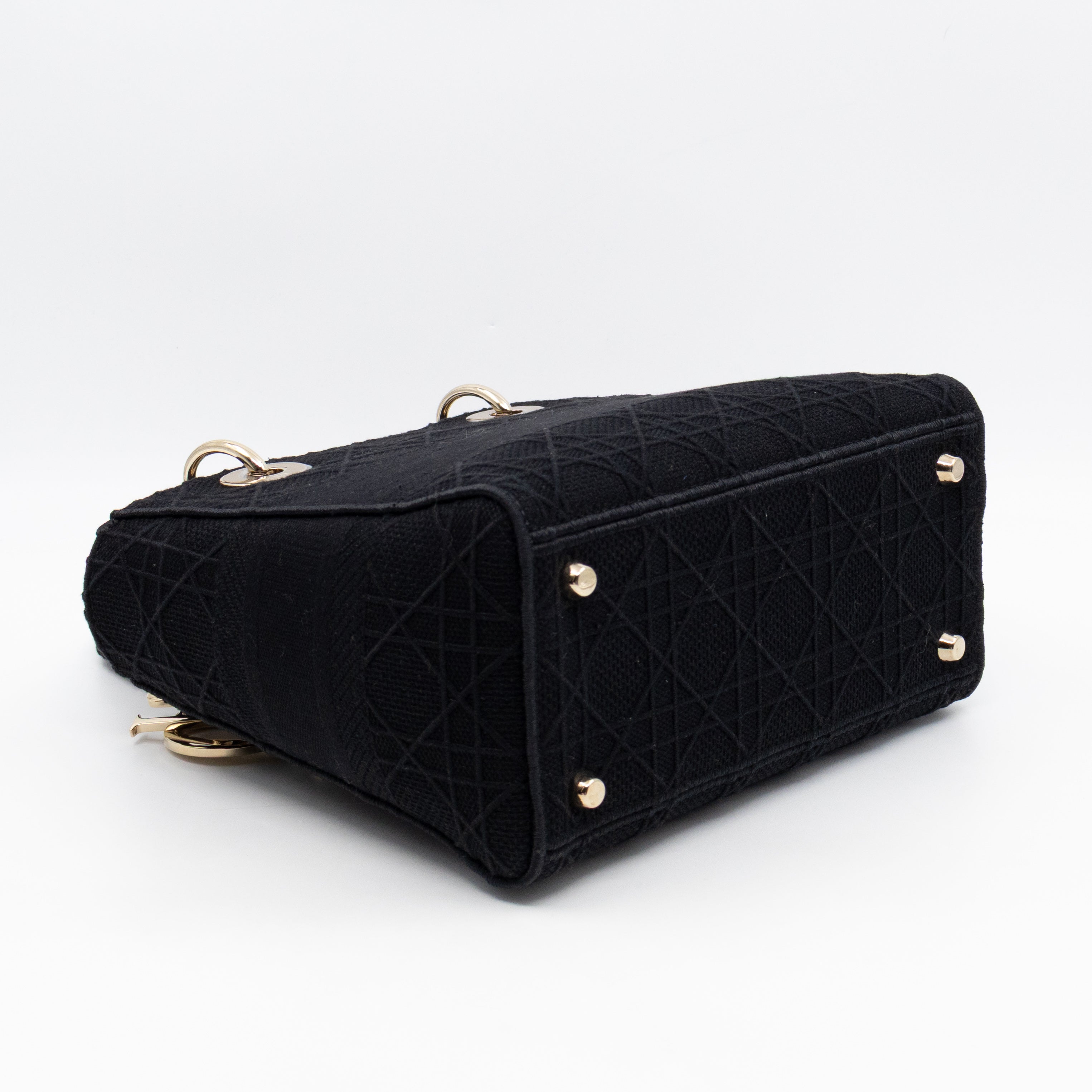 Lady D-Lite Medium Black Canvas Embroidery Cannage
