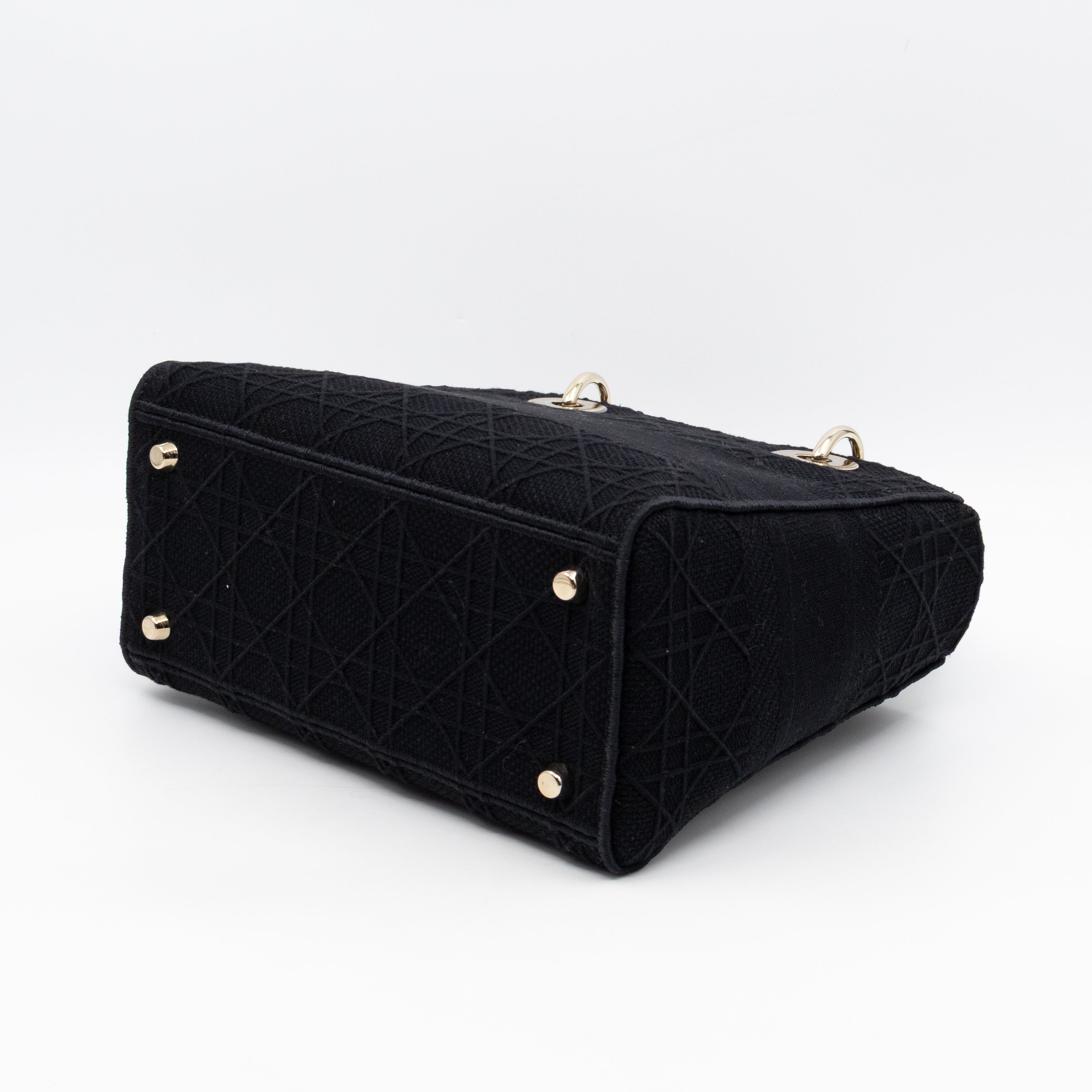 Lady D-Lite Medium Black Canvas Embroidery Cannage