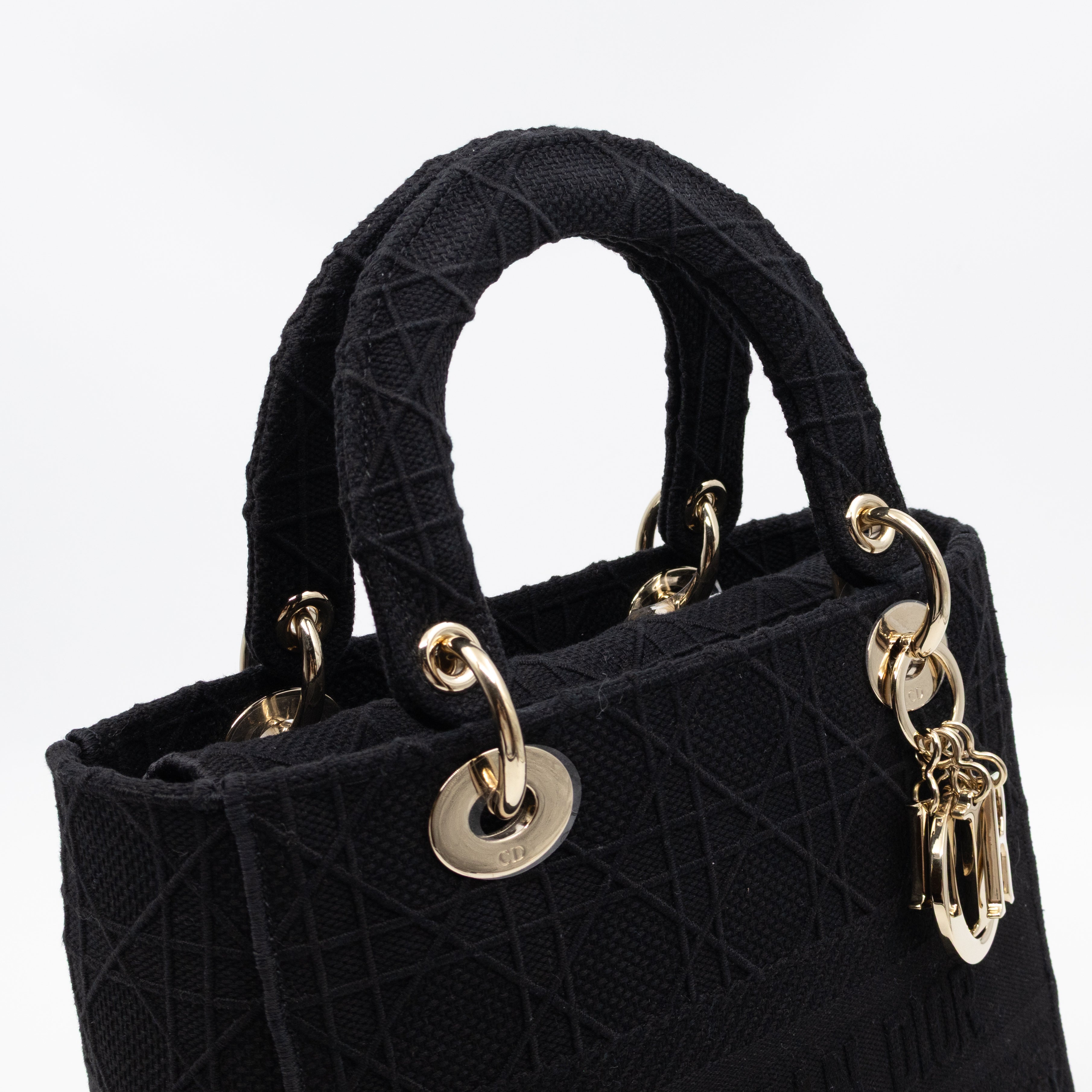 Lady D-Lite Medium Black Canvas Embroidery Cannage