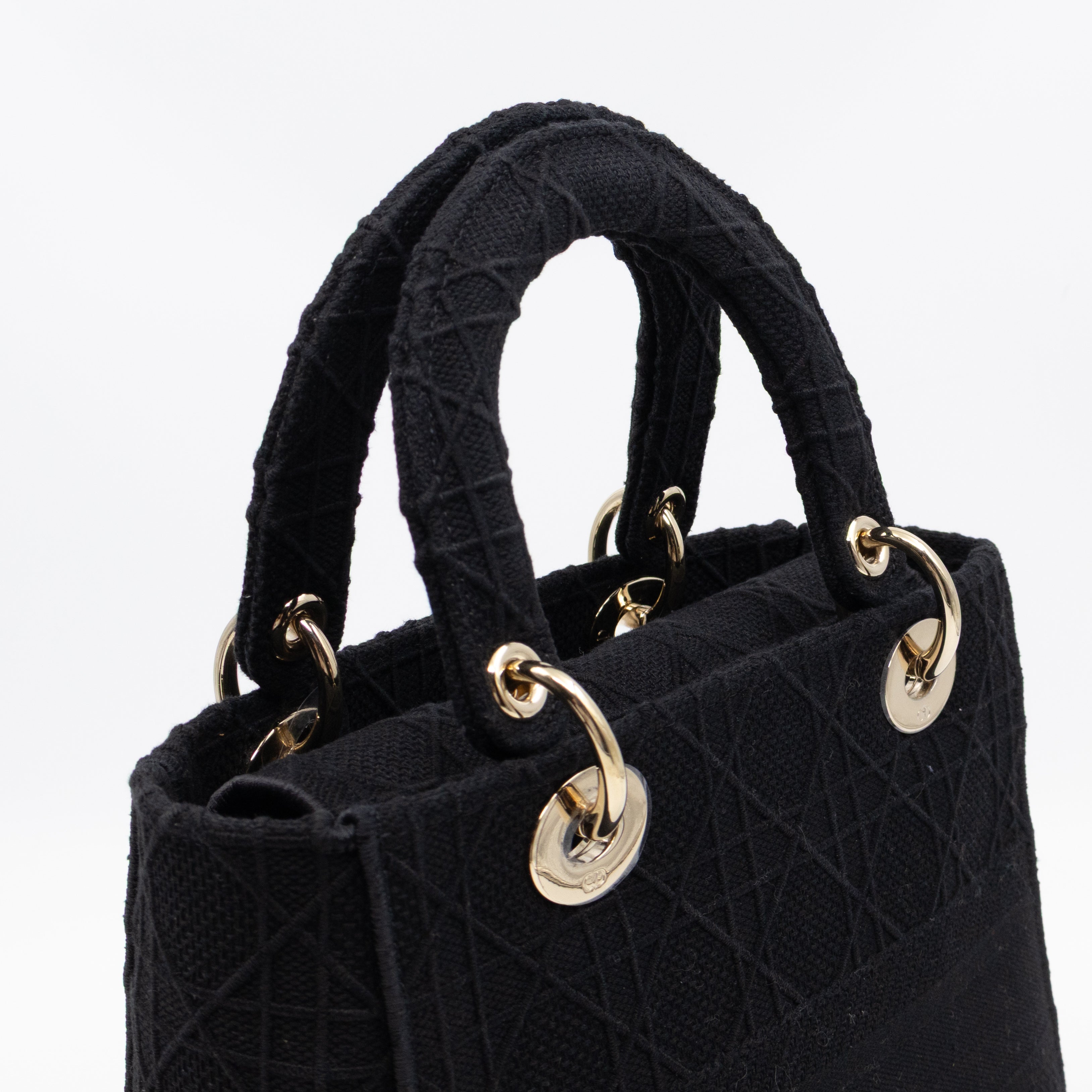 Lady D-Lite Medium Black Canvas Embroidery Cannage