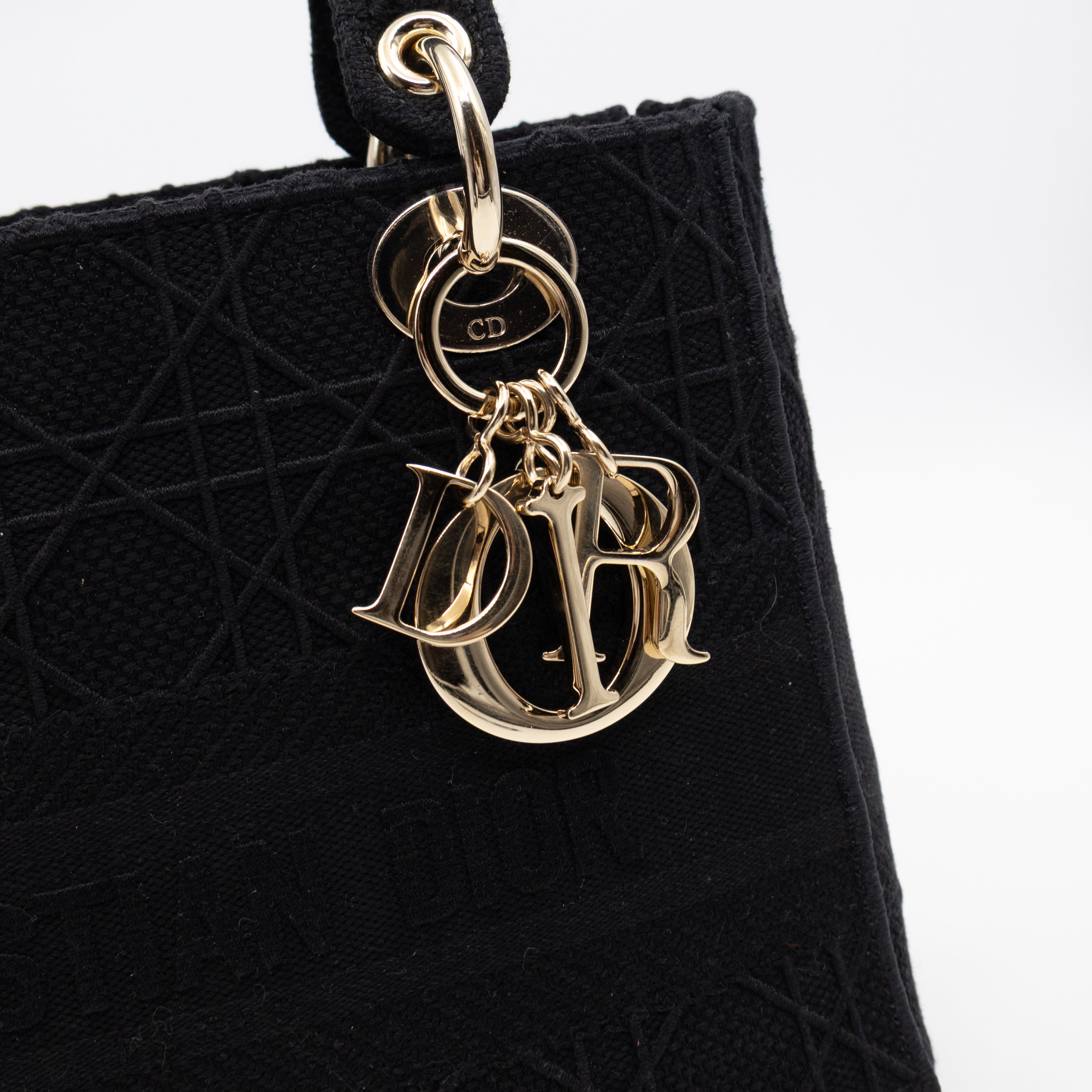 Lady D-Lite Medium Black Canvas Embroidery Cannage