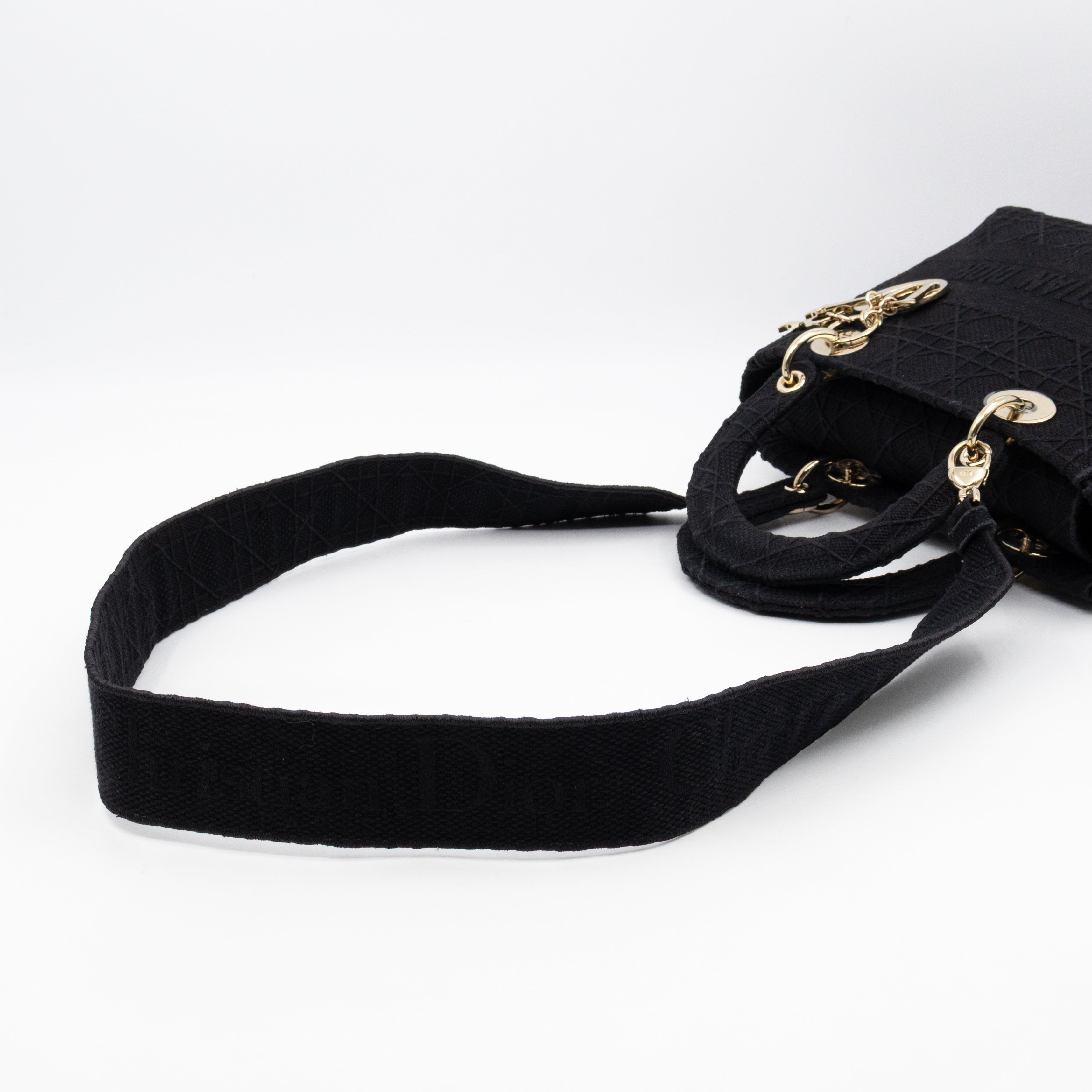 Lady D-Lite Medium Black Canvas Embroidery Cannage