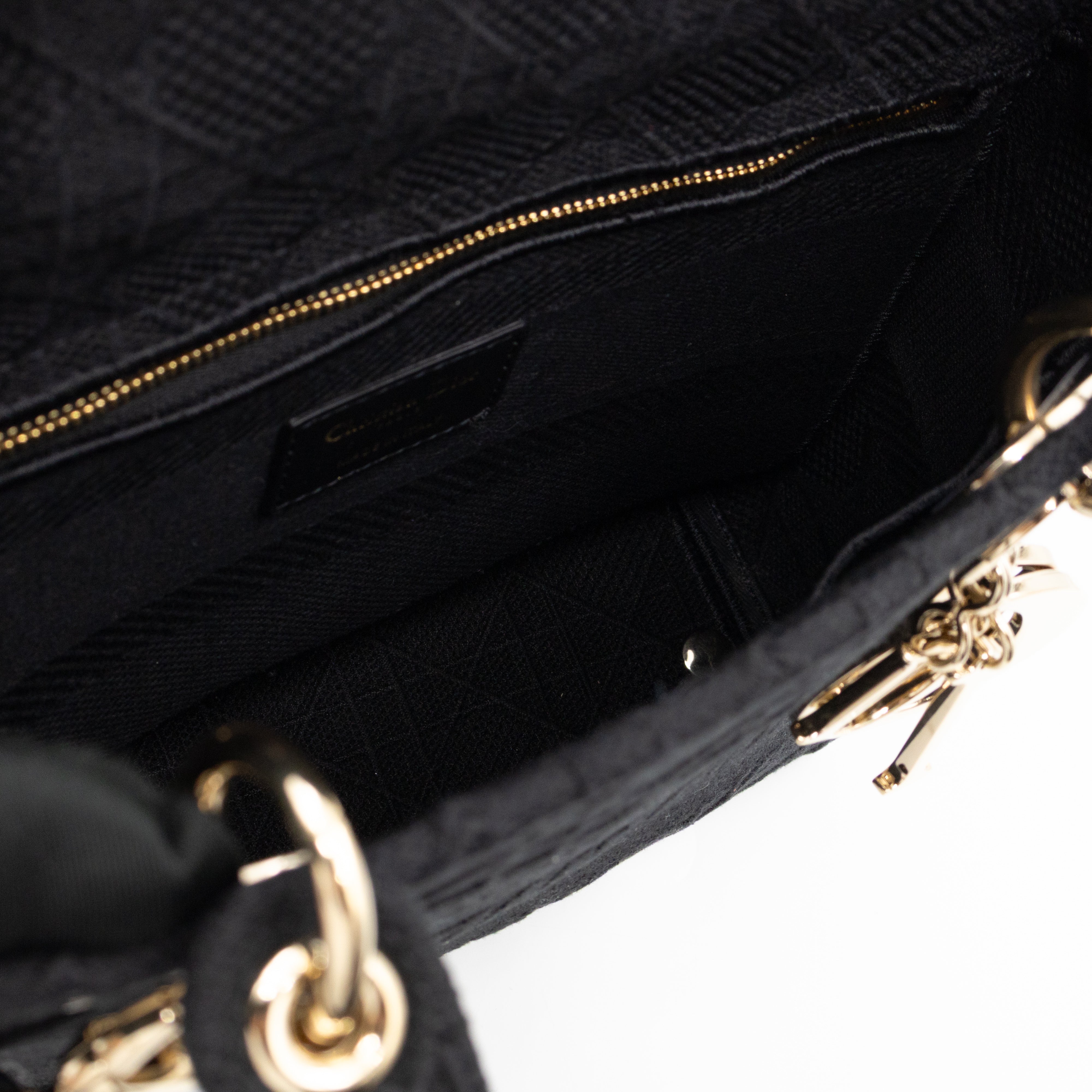 Lady D-Lite Medium Black Canvas Embroidery Cannage