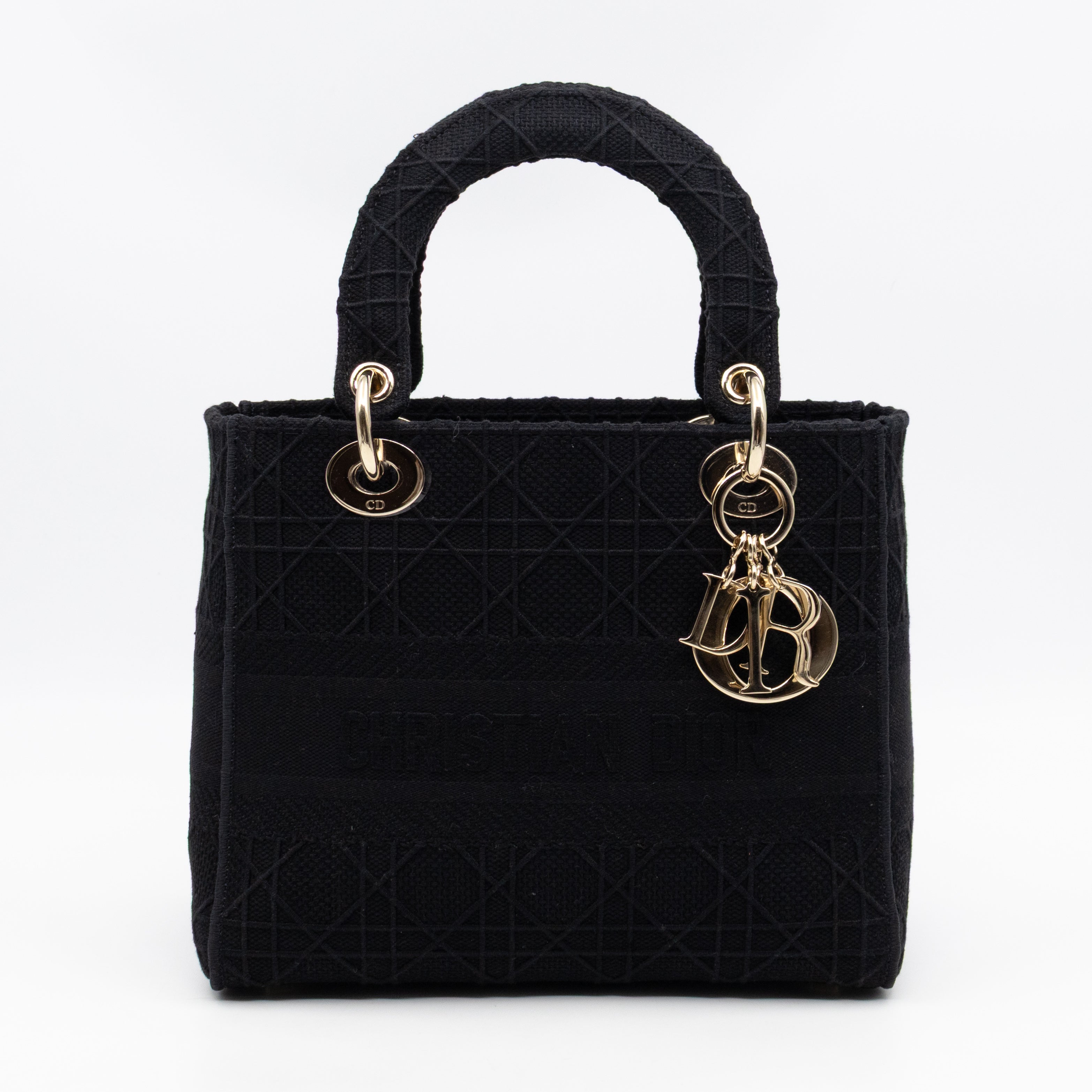 Lady D-Lite Medium Black Canvas Embroidery Cannage