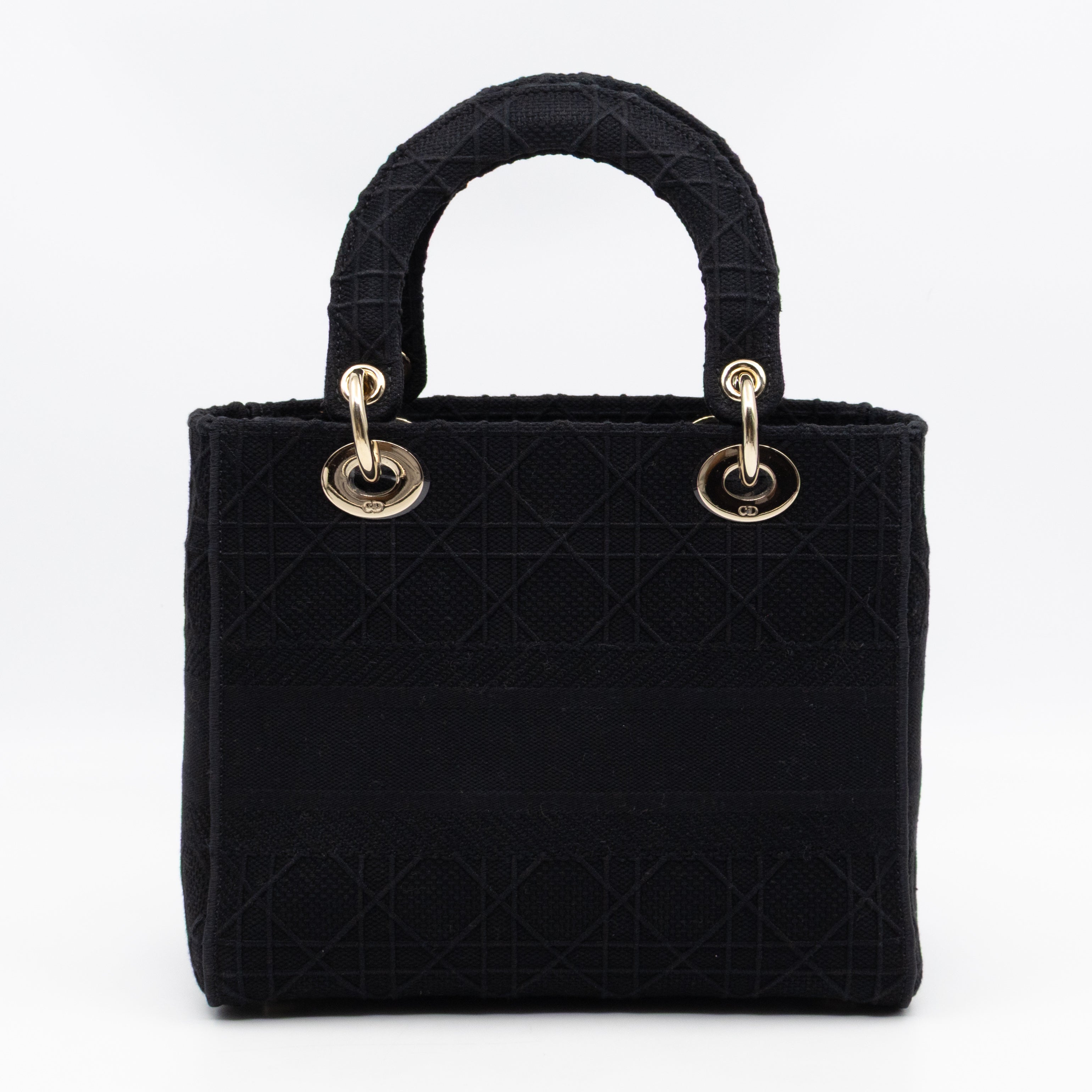 Lady D-Lite Medium Black Canvas Embroidery Cannage