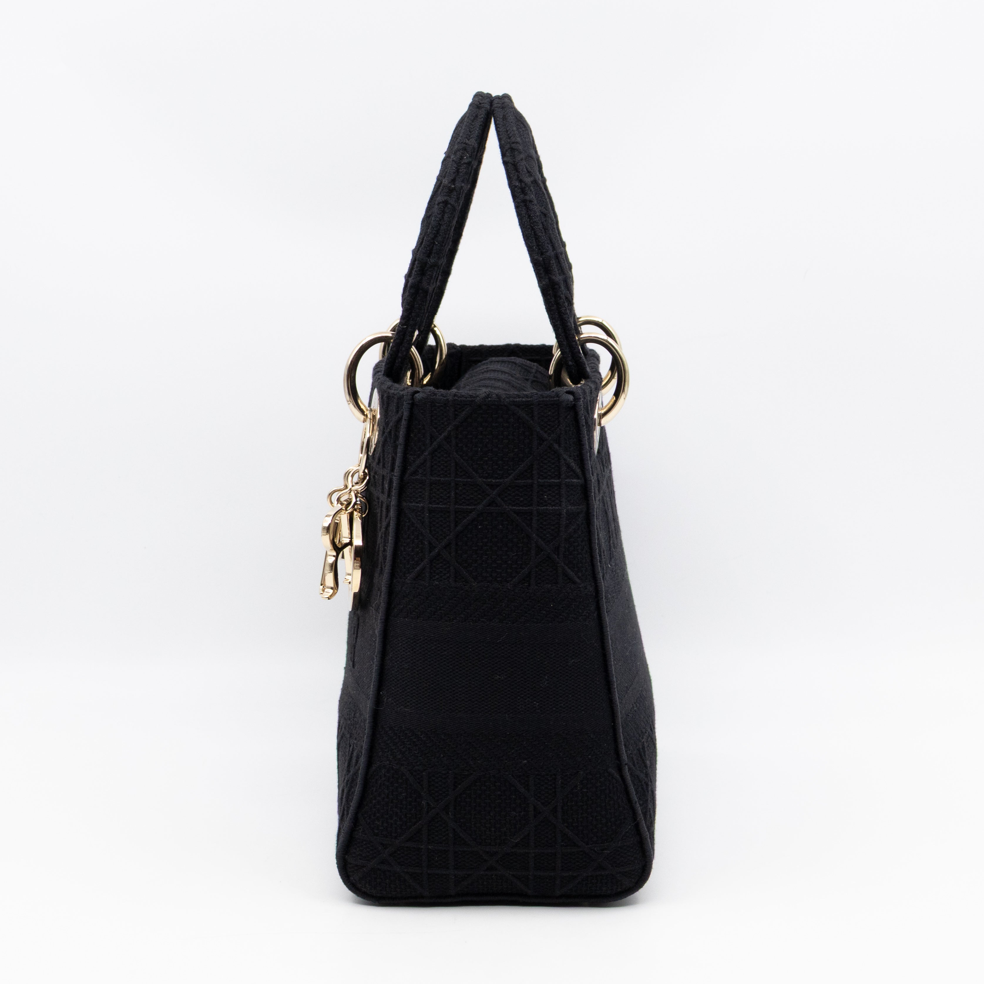 Lady D-Lite Medium Black Canvas Embroidery Cannage