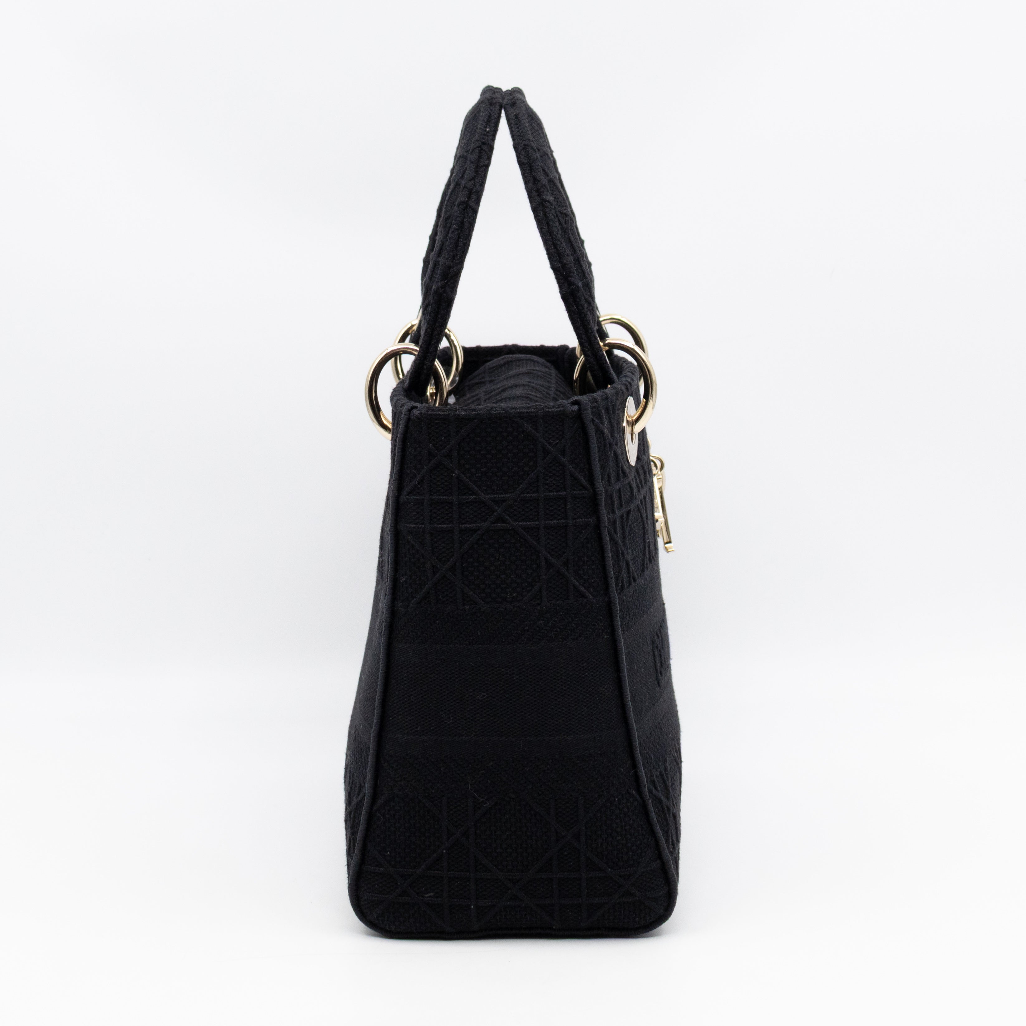 Lady D-Lite Medium Black Canvas Embroidery Cannage