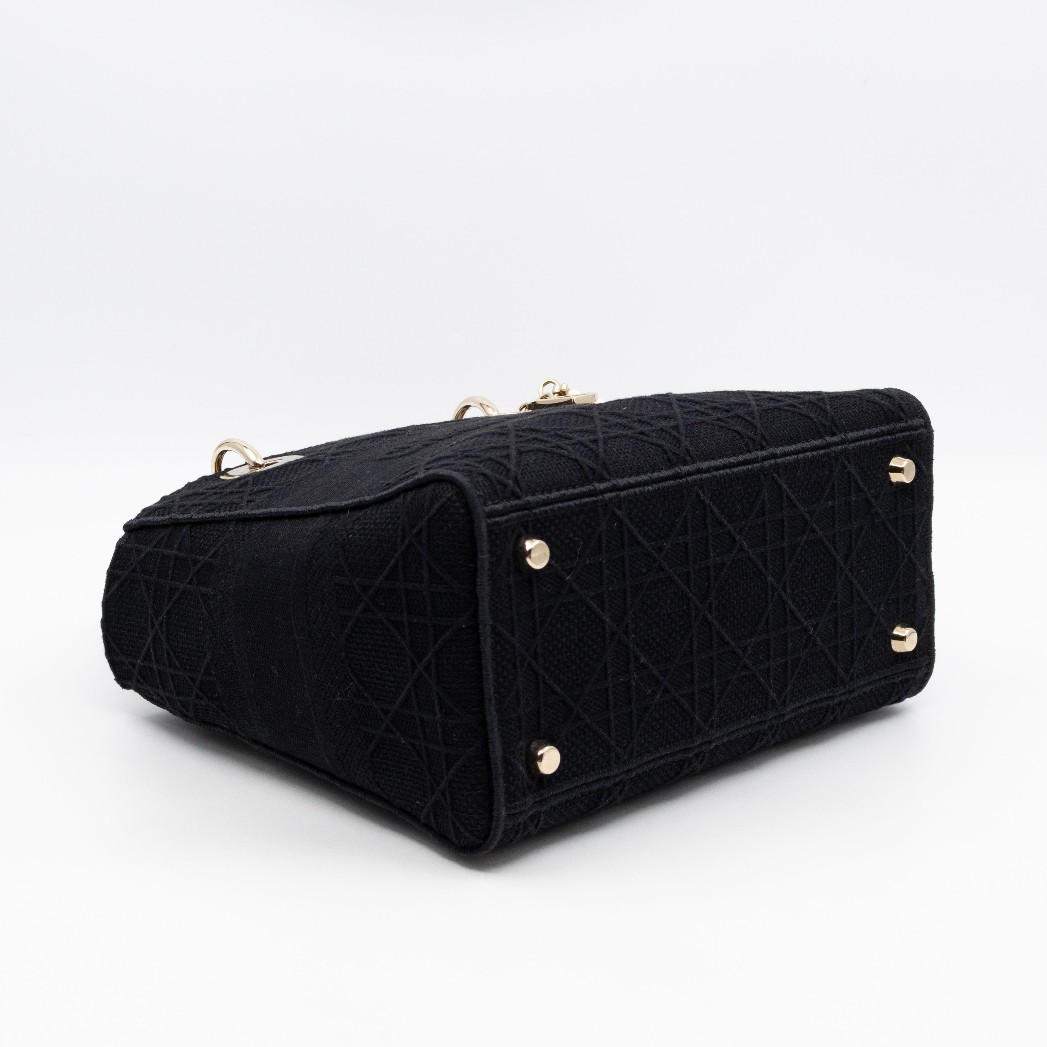 Lady D-Lite Medium Black Canvas Embroidery Cannage